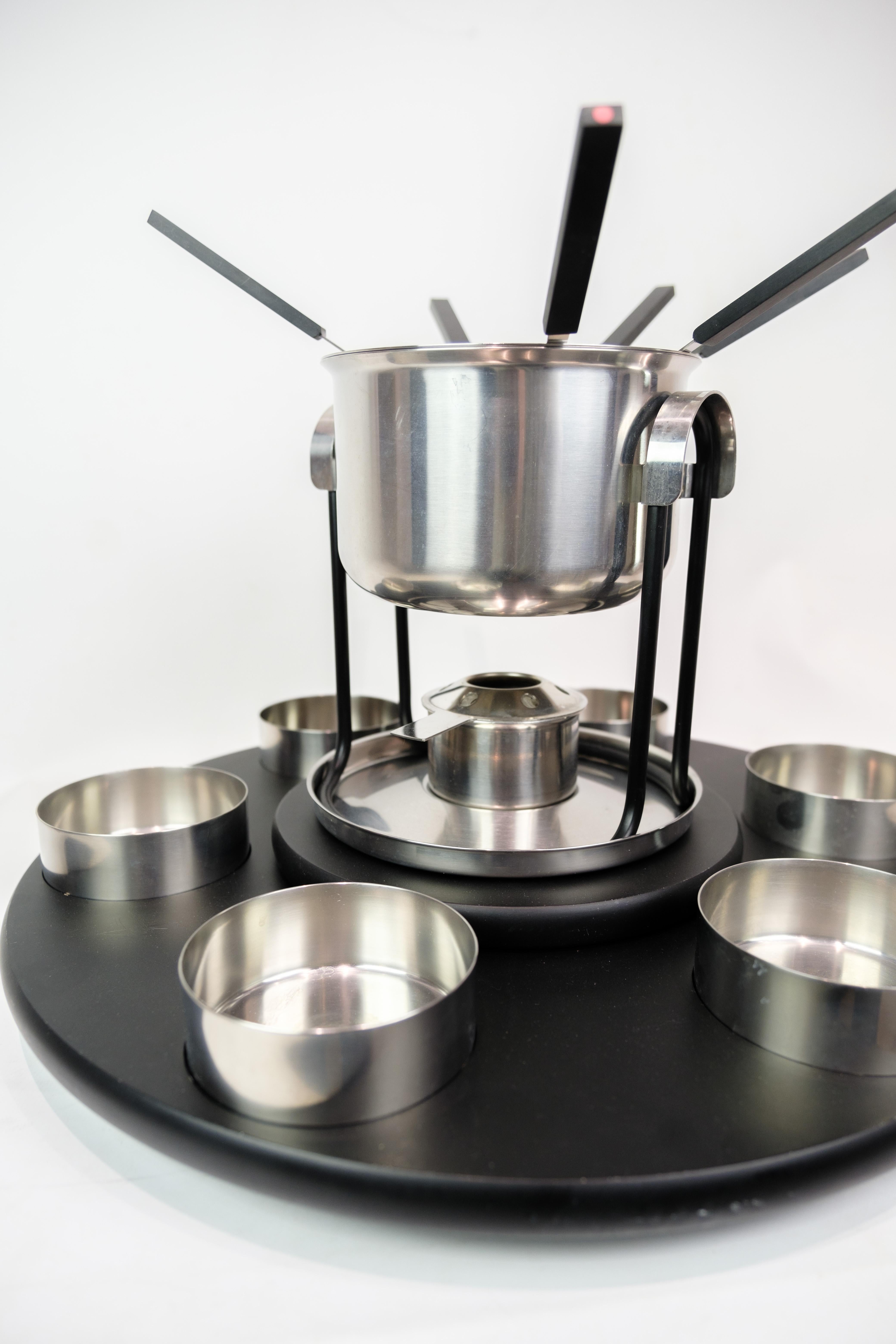 Danish Fondue set In Stainless steel 6 Bowls and 6 forks From Stelton, Arne Jacobsen  For Sale