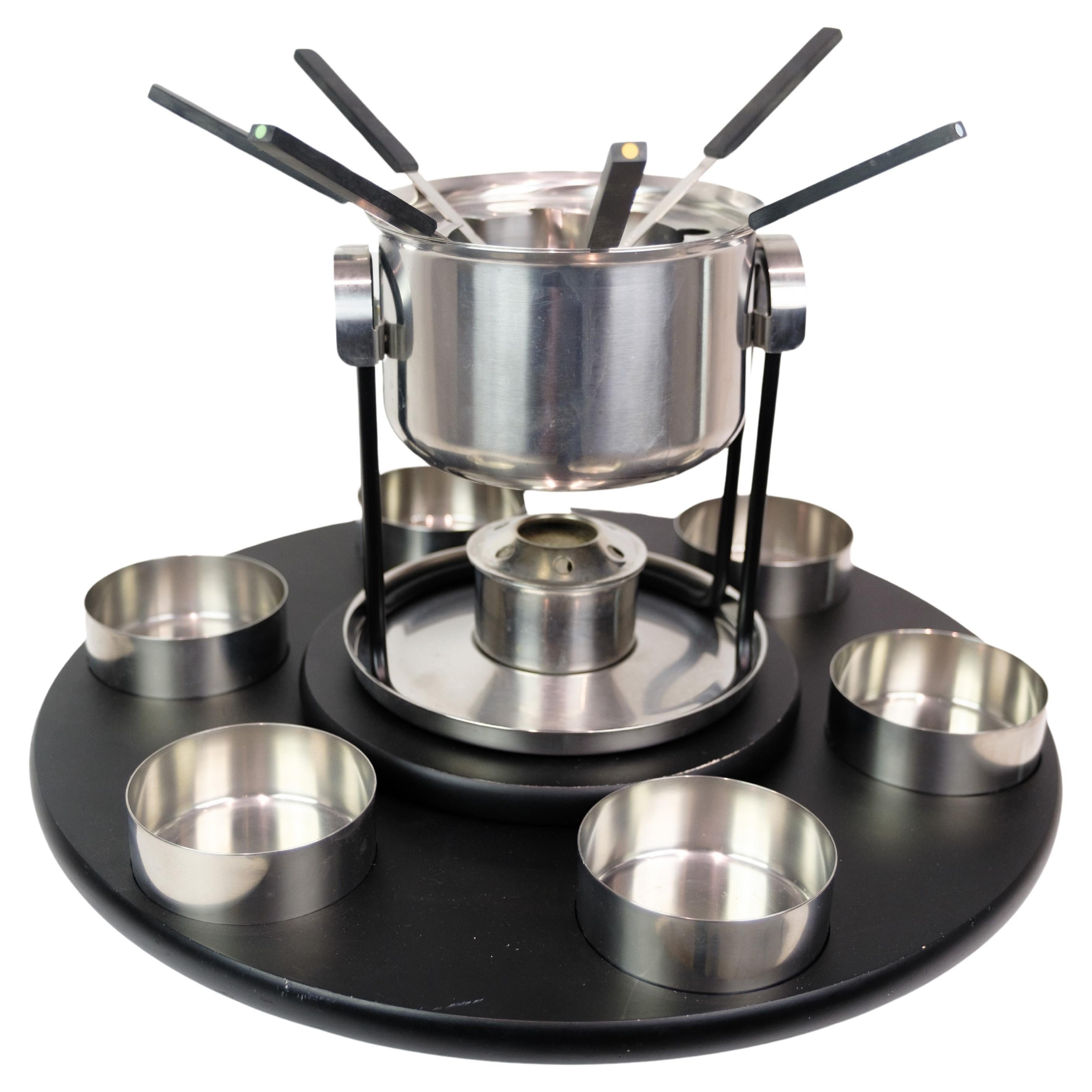 Fondue set In Stainless steel 6 Bowls and 6 forks From Stelton, Arne Jacobsen  For Sale