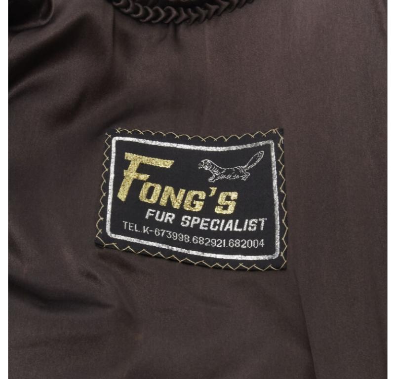 FONG'S brown fur mandarin collar long sleeve hook eye coat jacket For Sale 5