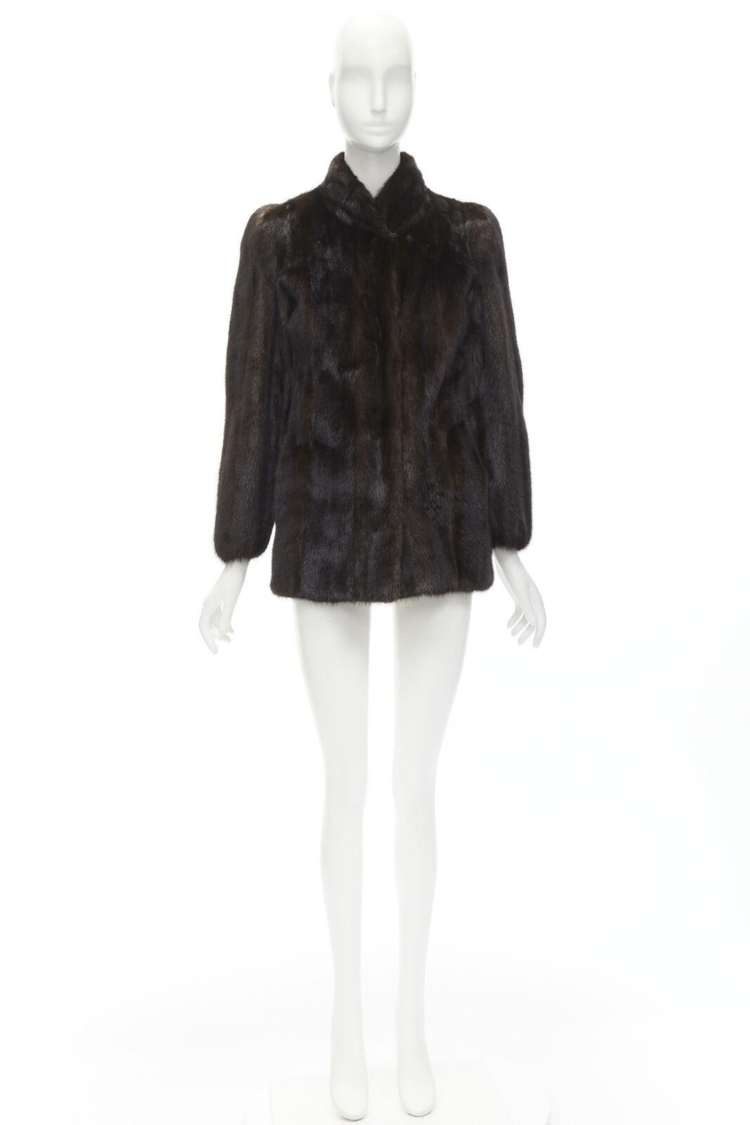 FONG'S brown fur mandarin collar long sleeve hook eye coat jacket For Sale 7