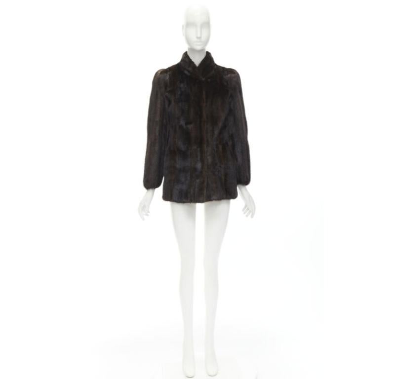FONG'S brown fur mandarin collar long sleeve hook eye coat jacket For Sale 6