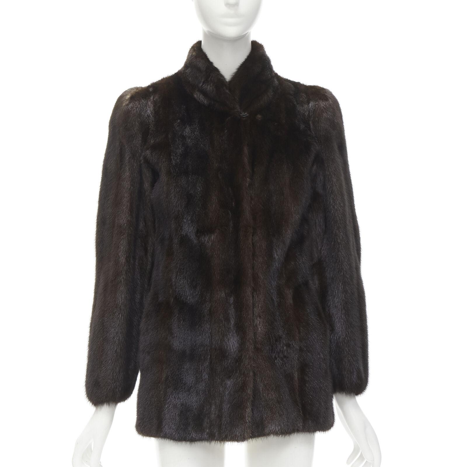 FONG'S brown fur mandarin collar long sleeve hook eye coat jacket In Excellent Condition For Sale In Hong Kong, NT