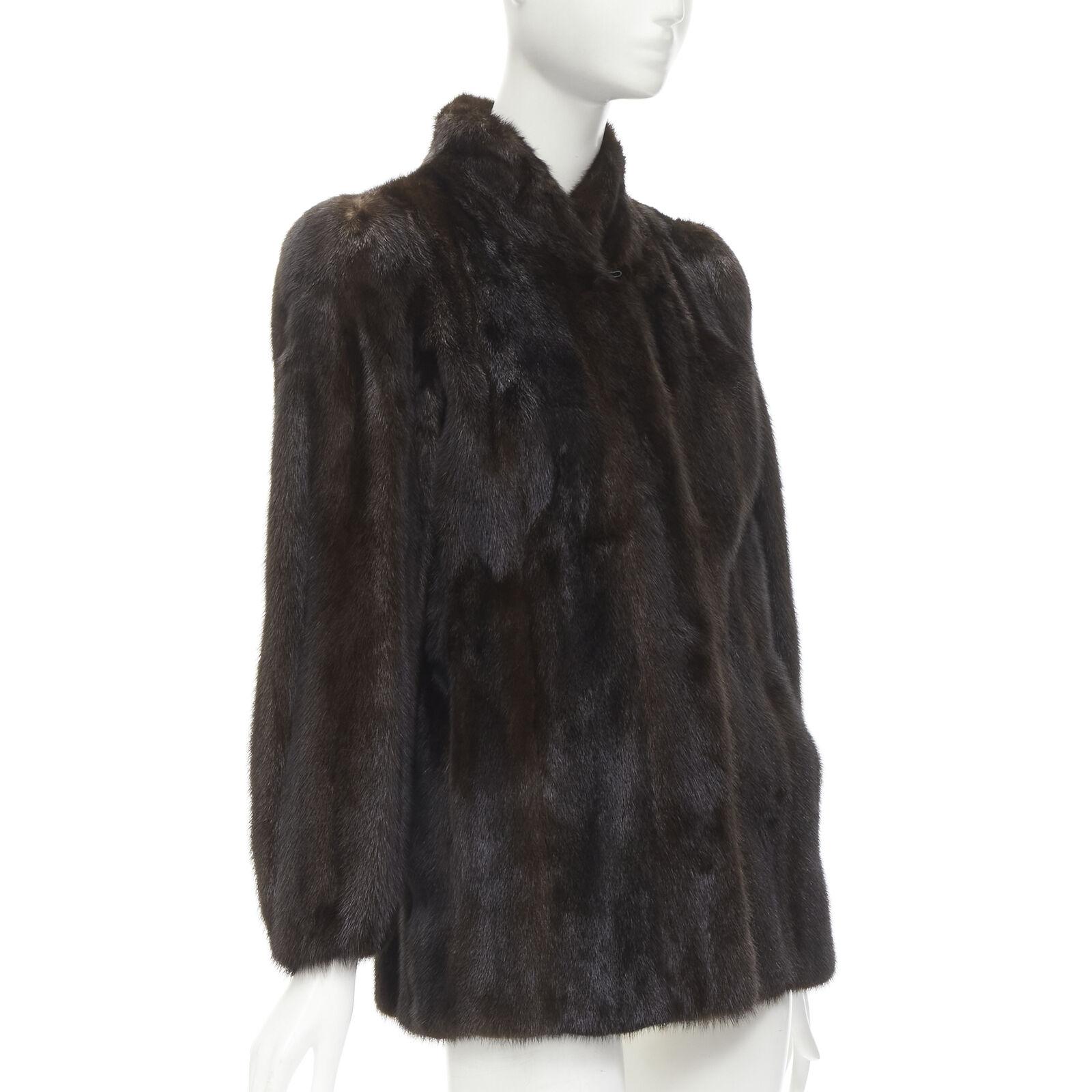 Women's FONG'S brown fur mandarin collar long sleeve hook eye coat jacket For Sale