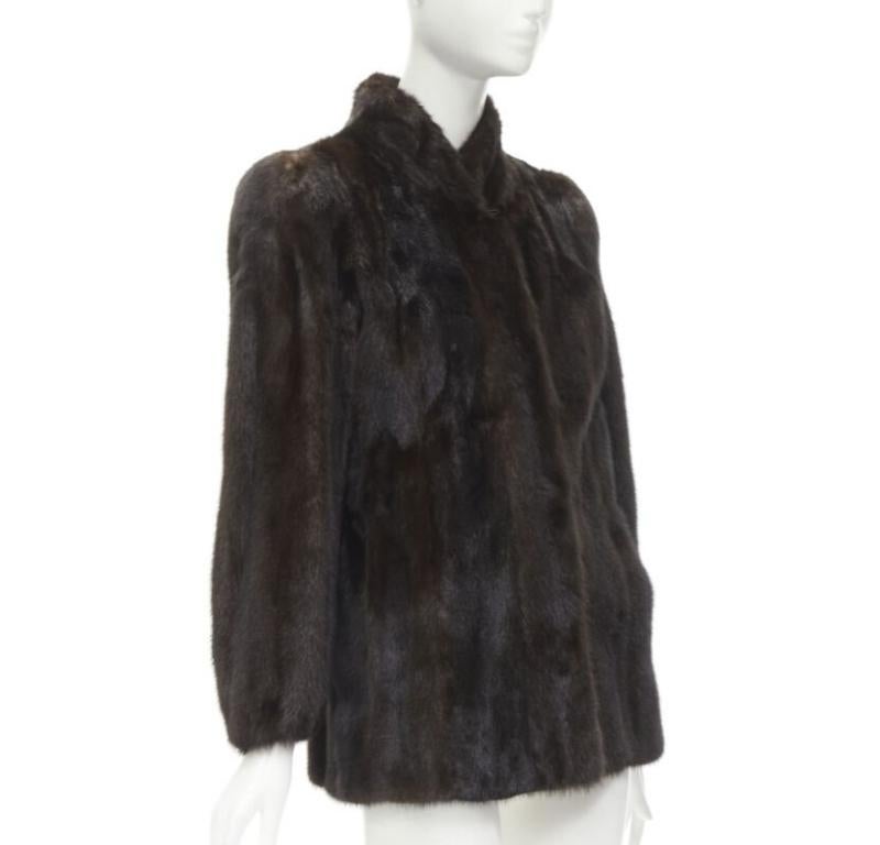 FONG'S brown fur mandarin collar long sleeve hook eye coat jacket In Excellent Condition For Sale In Hong Kong, NT