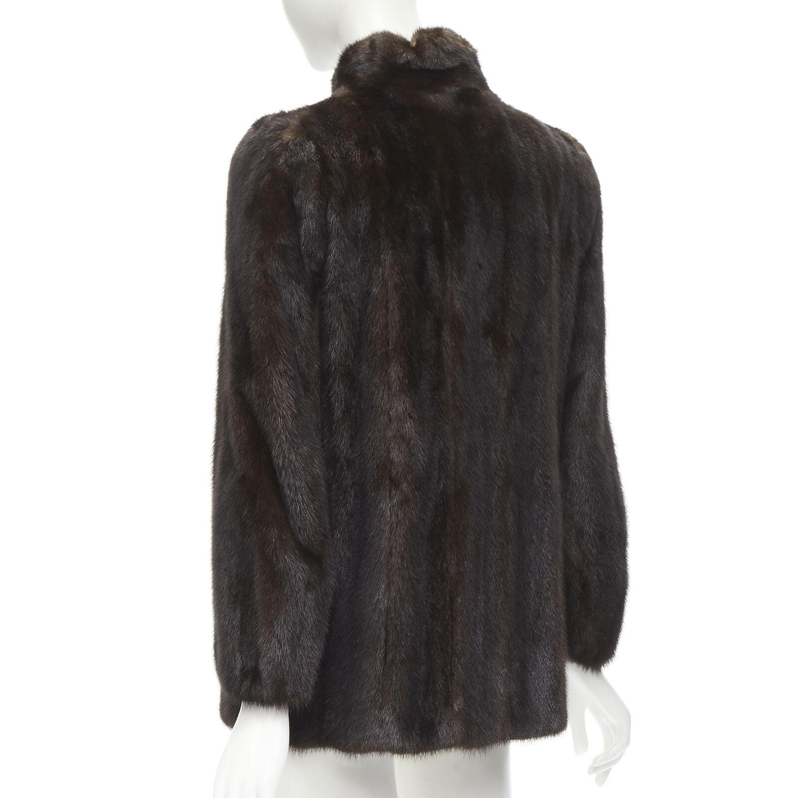 FONG'S brown fur mandarin collar long sleeve hook eye coat jacket For Sale 3