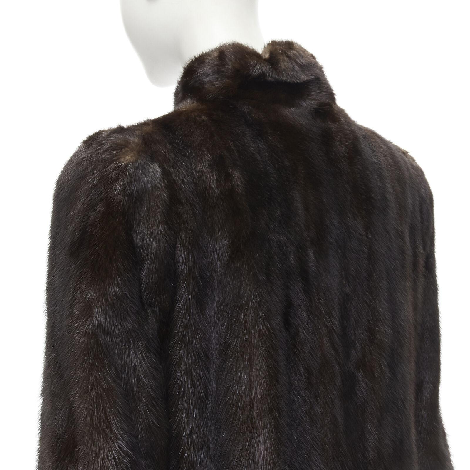 FONG'S brown fur mandarin collar long sleeve hook eye coat jacket For Sale 5