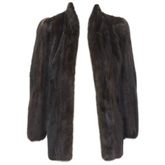 FONG'S brown fur mandarin collar long sleeve hook eye coat jacket