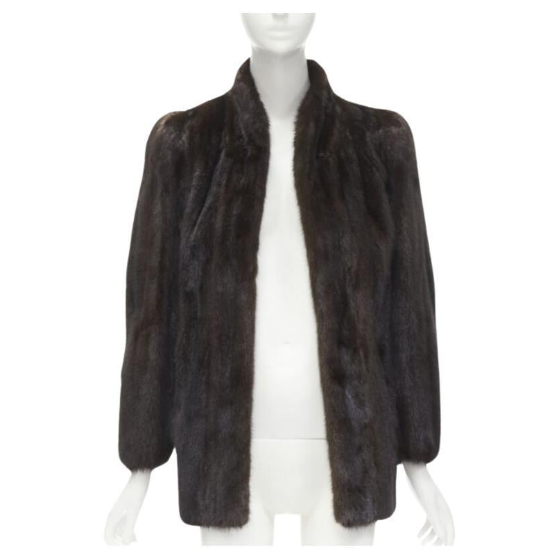 FONG'S brown fur mandarin collar long sleeve hook eye coat jacket For Sale