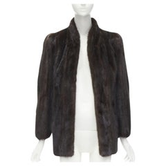 FONG'S manteau à manches longues à col mandarin en fourrure brune avec œillets à crochets