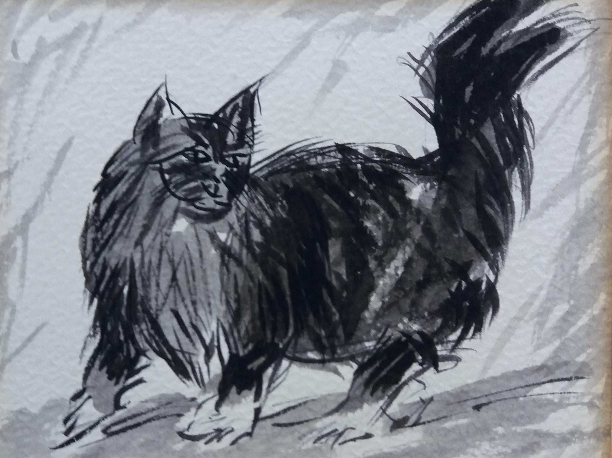 Font Diaz  Gatto nero originale  disegno a inchiostro pittura realista 3