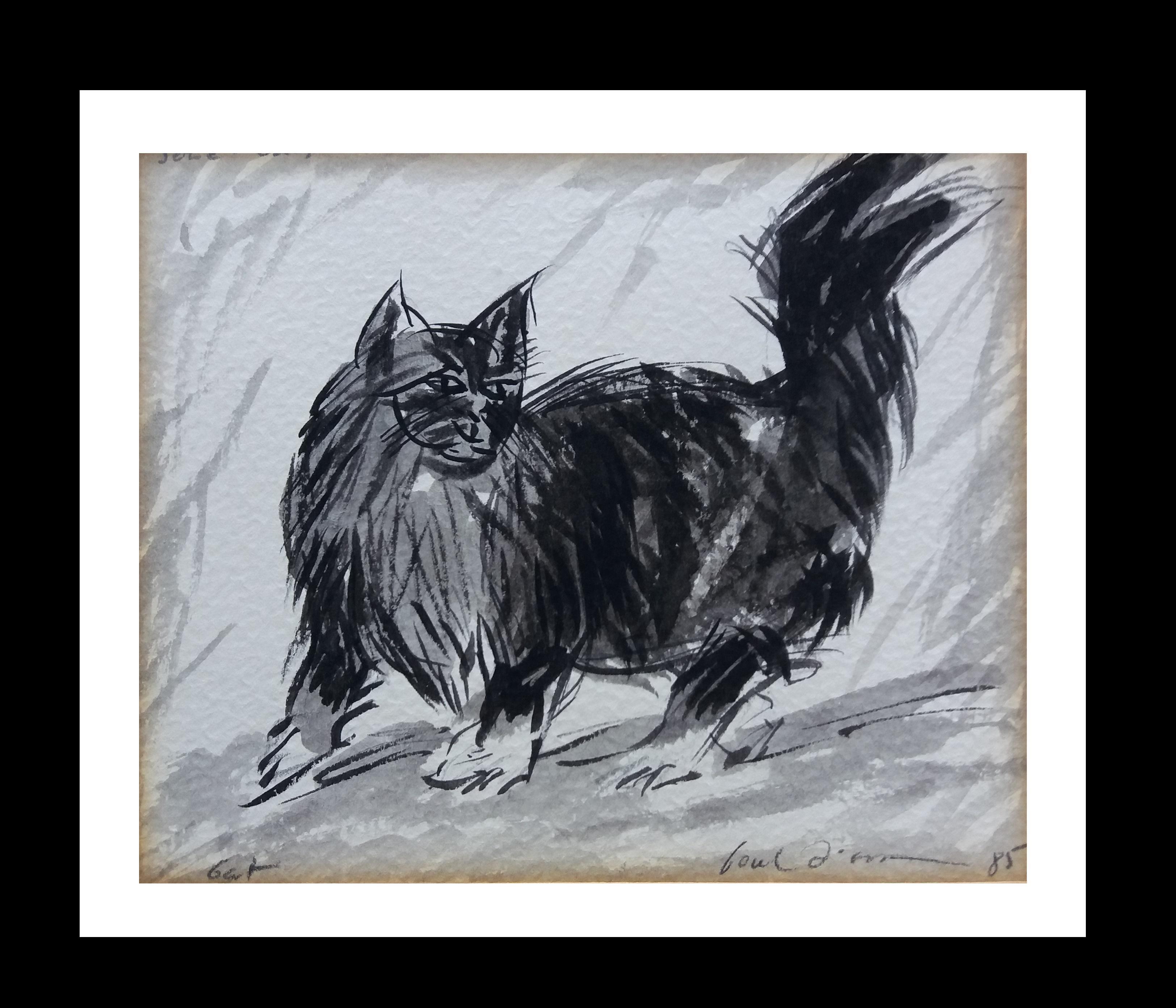 Font Diaz Animal Painting –  Schriftart Diaz  Schwarze Katze Original  Tuschezeichnendes realistisches Gemälde