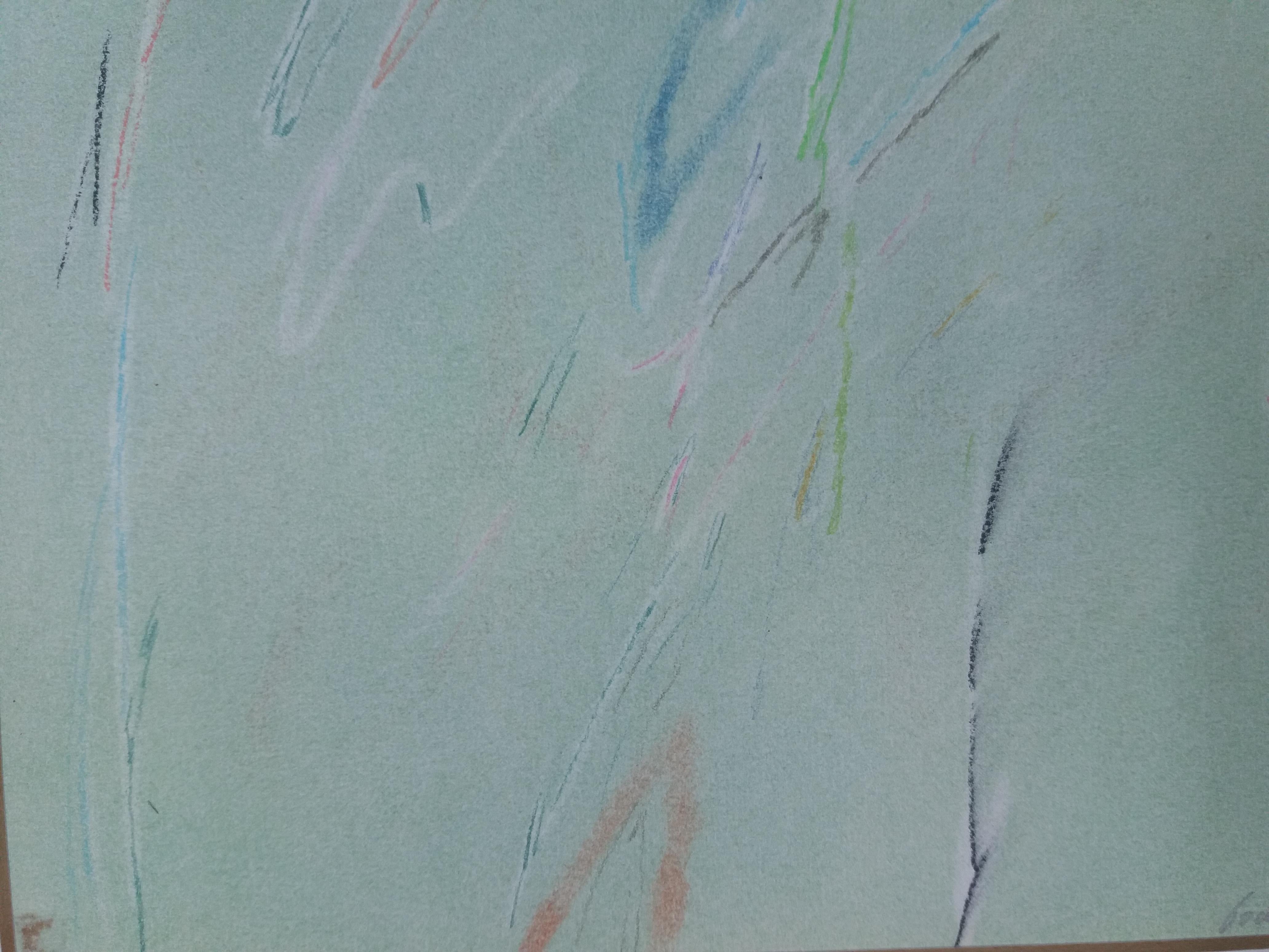 Schriftart Diaz    Grünes Original-Pastell-Abstraktess Gemälde im Angebot 1