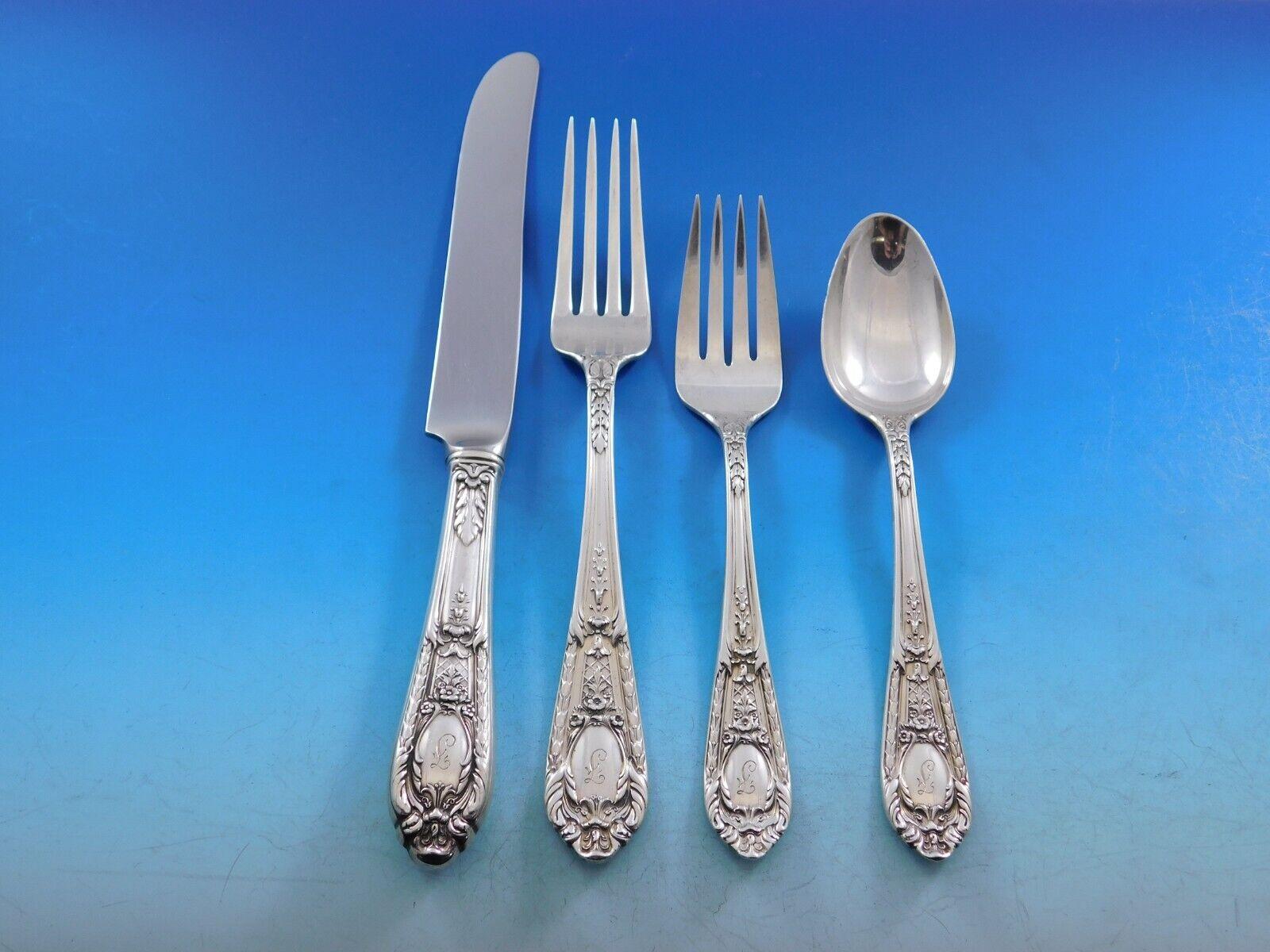 Fontaine by International Sterling Silver Flatware Set Service 60 Pcs F Mono In Excellent Condition For Sale In Big Bend, WI