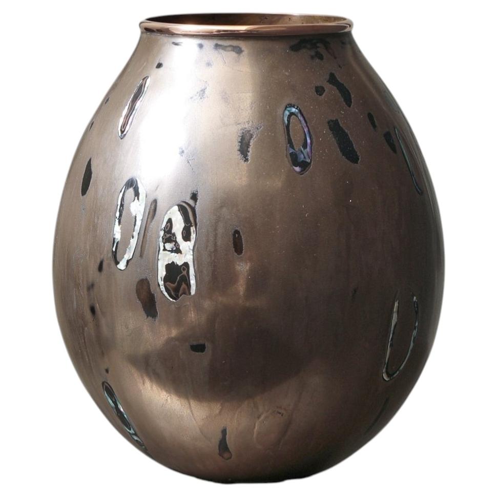 Fontaine Vase, Patinated Bronze and Copper with Abalone and Lacquer For Sale