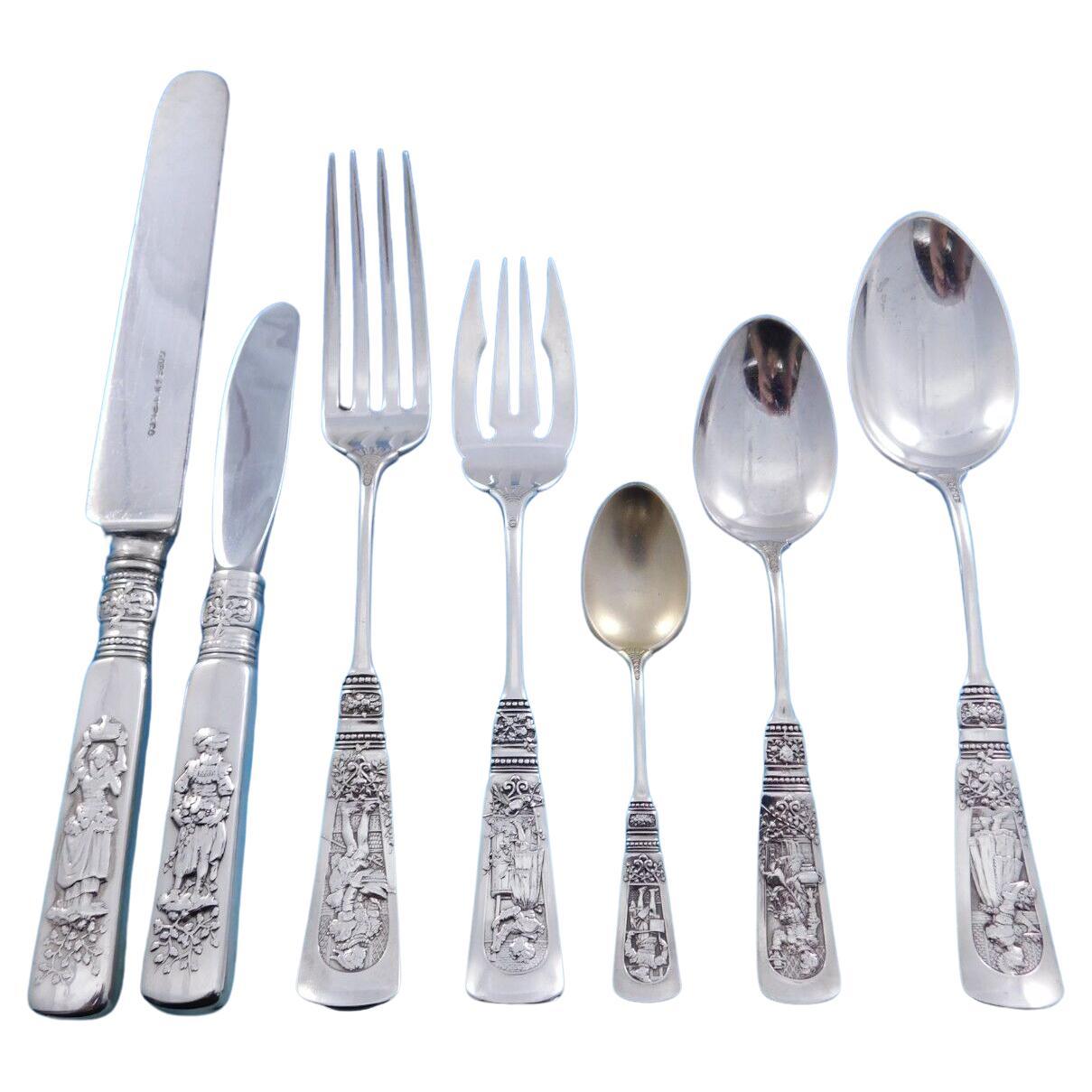 Ensemble de couverts en argent sterling pour 12 personnes 87 pièces du dîner Fontainebleau par Gorham