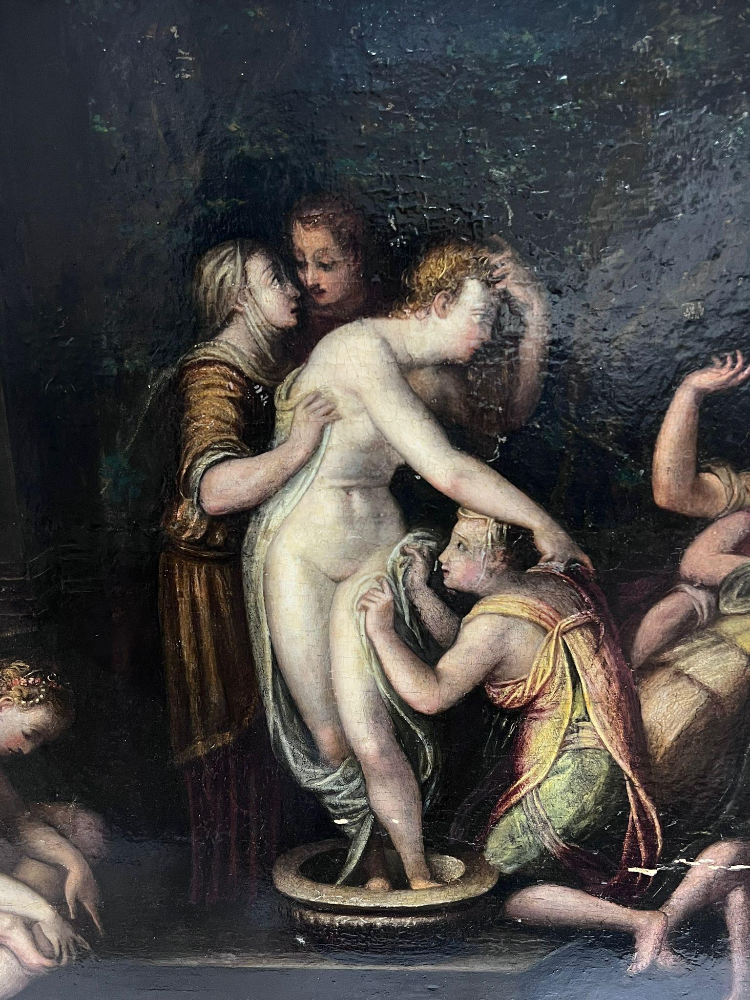 Enorme olio su pannello del 16° secolo della Scuola di Fontainebleau, olio su pannello per bambini - Painting Antichi maestri di Fontainebleau School