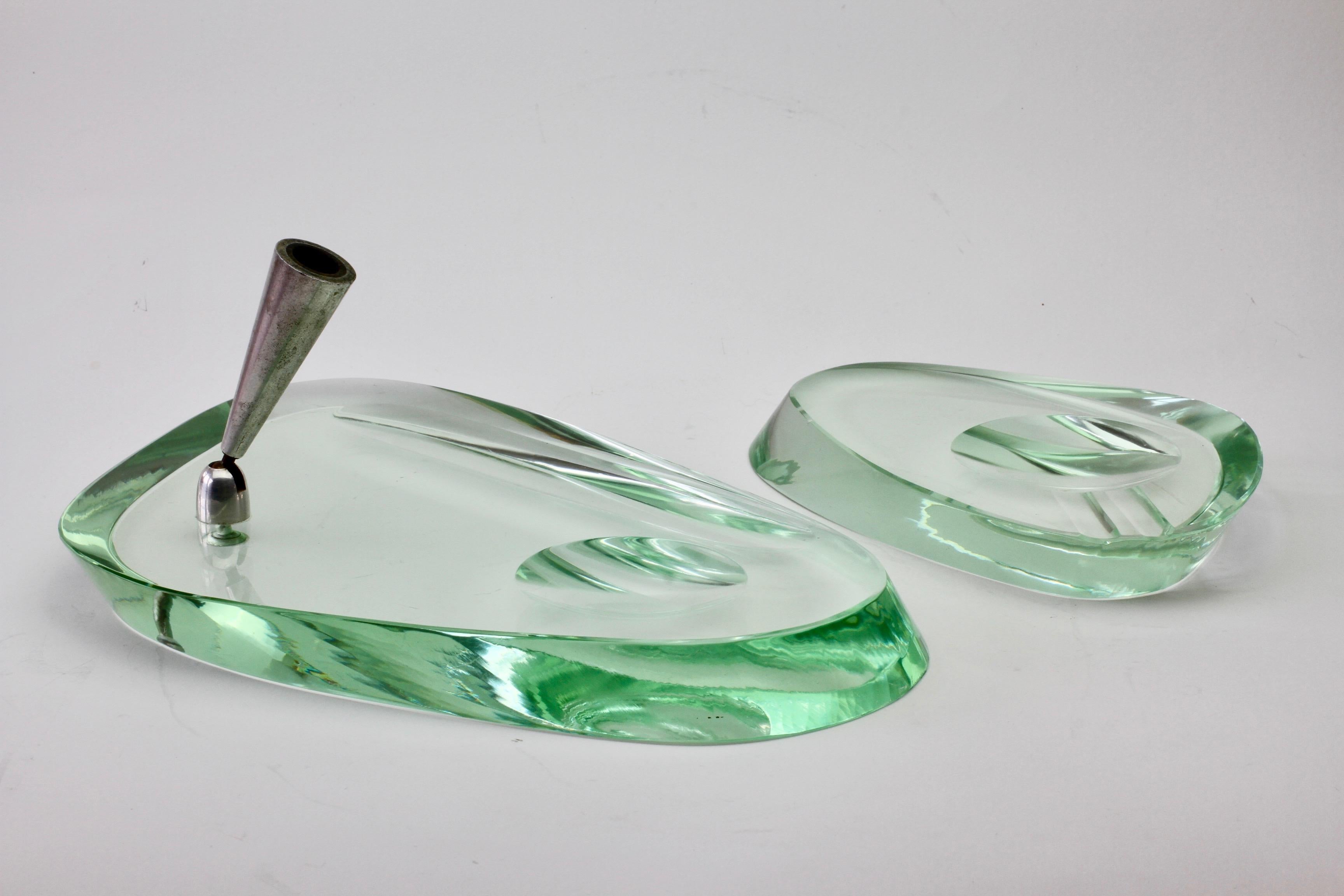 Italian Fontana Arte 1950s Modernist Glass Pen Holder or Stand and Ashtray Desk Set For Sale
