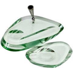 Fontana Arte 1950 Modernista Portapenne o Supporto e Portacenere da scrivania in vetro
