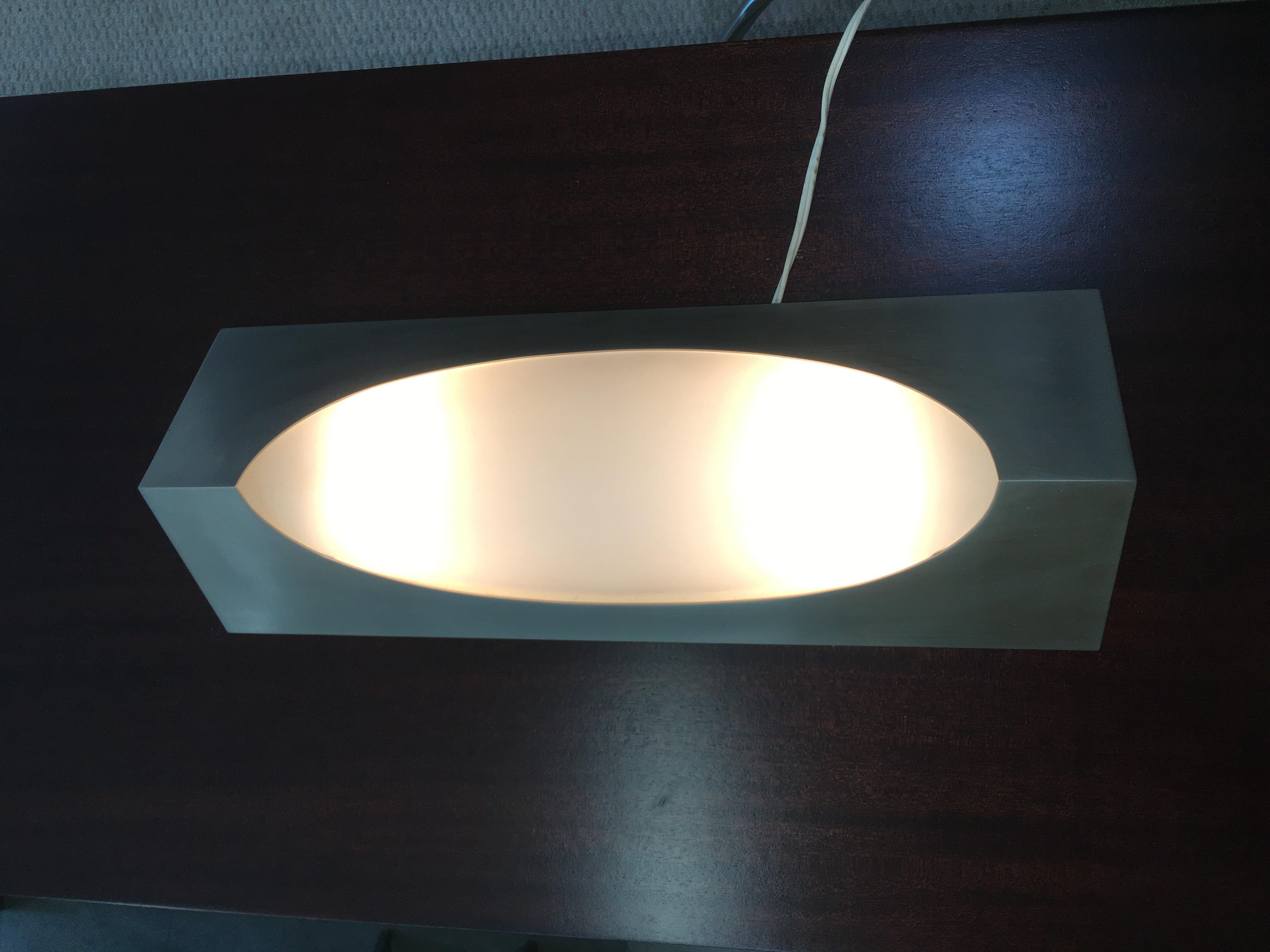Fontana Arte 1965 Stainless Steel and Opaline Glass Wedge Sconce In Good Condition In Hanover, MA