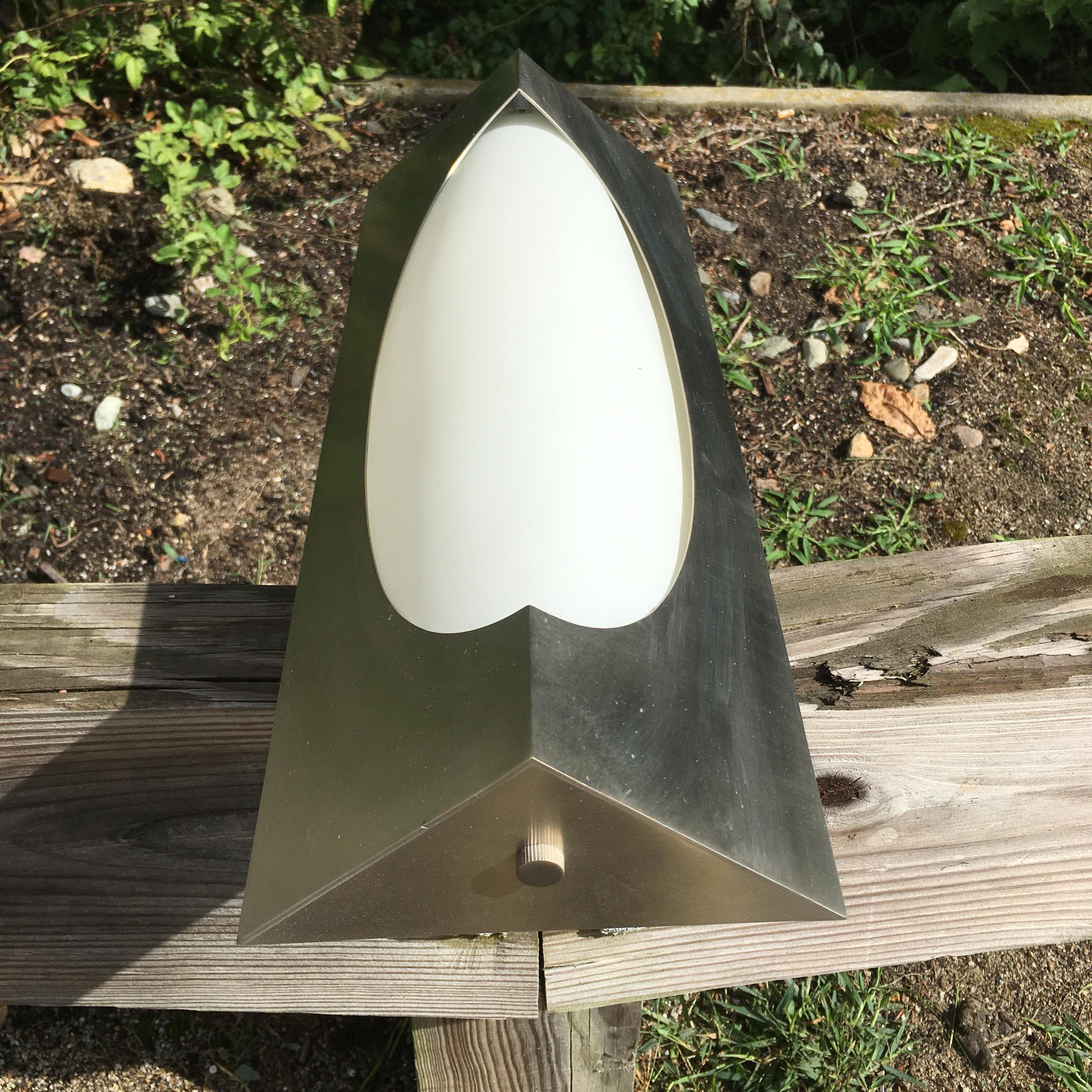Fontana Arte 1965 Stainless Steel and Opaline Glass Wedge Sconce 3