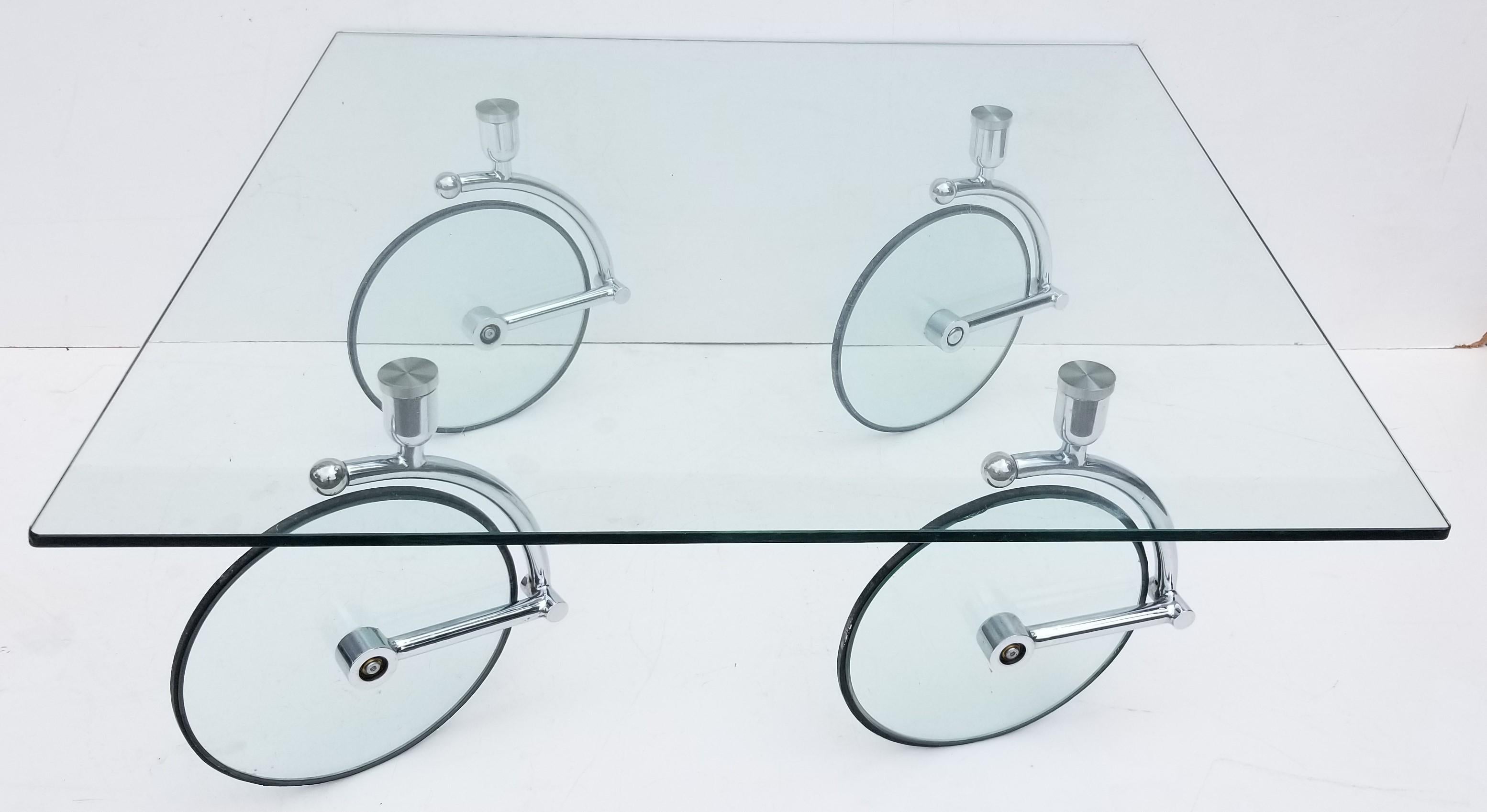 Italian Fontana Arte 1970 Midcentury Glass and Chrome Coffee Table