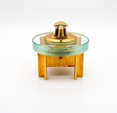 Fontana Arte 1970 Ronson Veraflame Desk Lighter In Glass And Gilt Bronze
