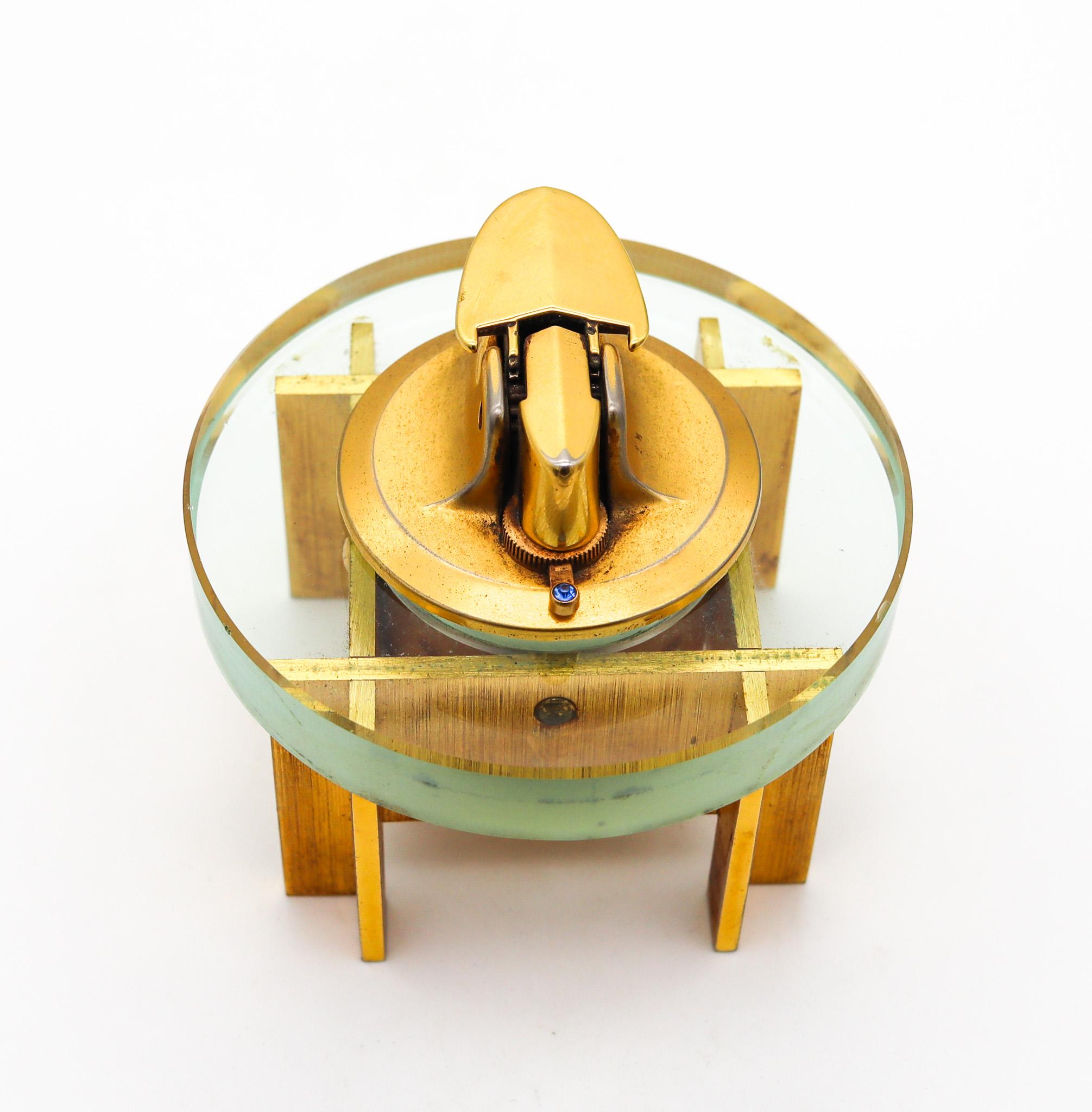 Mid-Century Modern Fontana Arte 1970 Ronson Veraflame Desk Lighter In Glass And Gilt Bronze