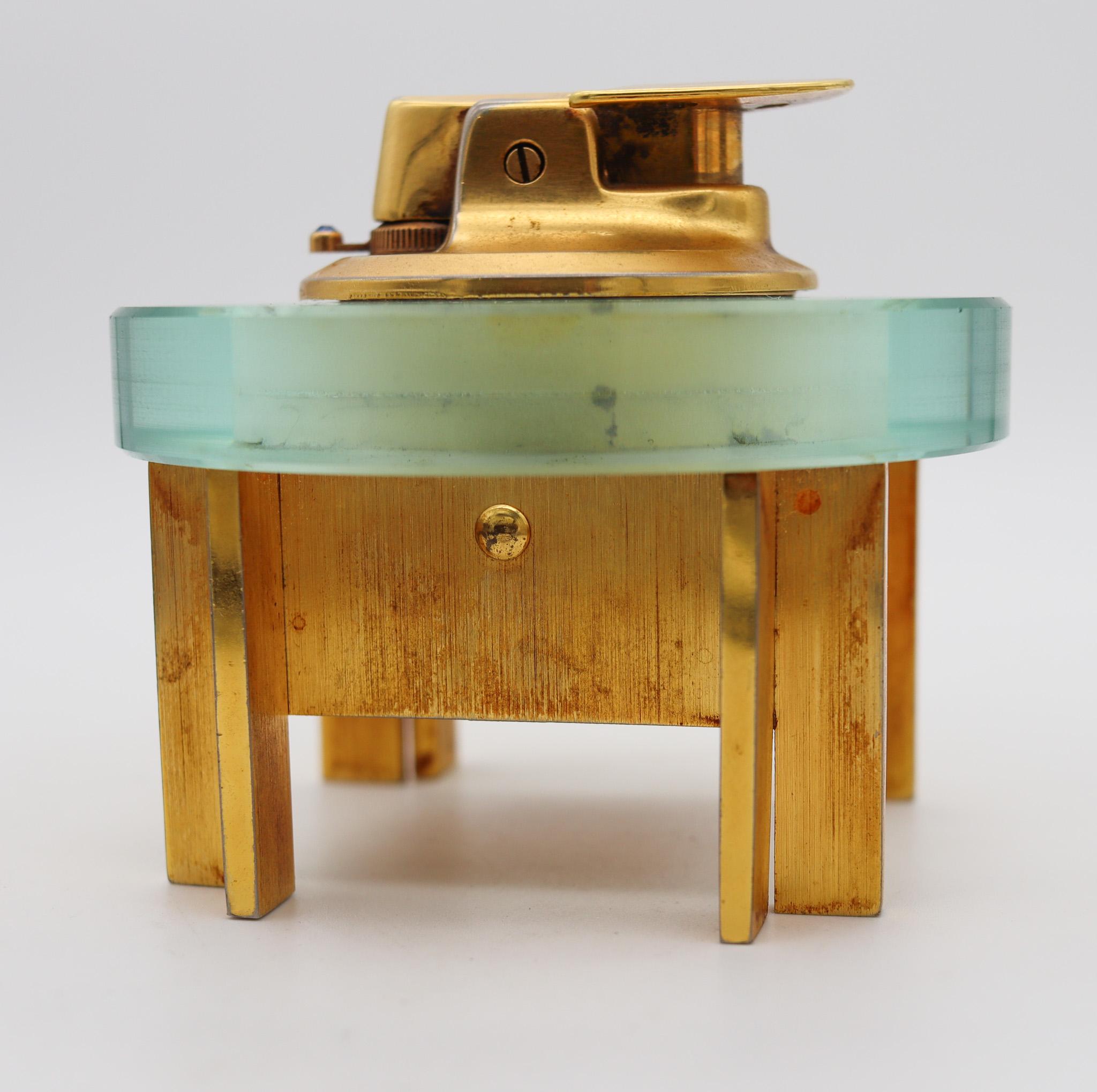 Fontana Arte 1970 Ronson Veraflame Desk Lighter In Glass And Gilt Bronze 1