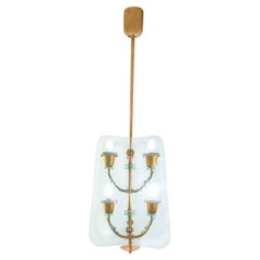 Fontana Arte, lampadario a 4 luci in vetro e ottone degli anni '40