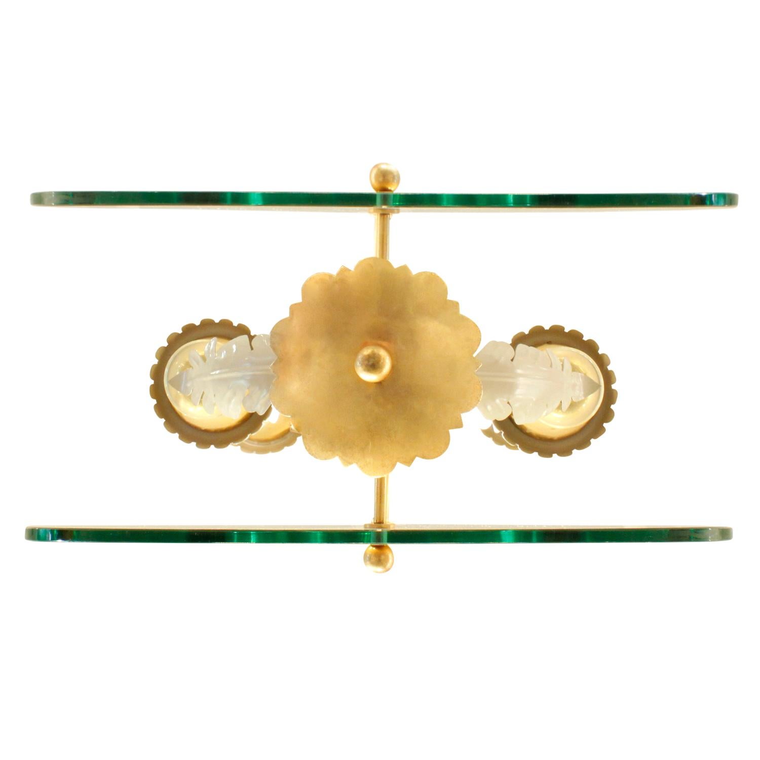 Italian Fontana Arte 4-Light Pendant Brass Chandelier, 1940s For Sale