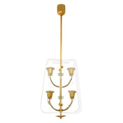 Fontana Arte 4-Light Pendant Brass Chandelier, 1940s