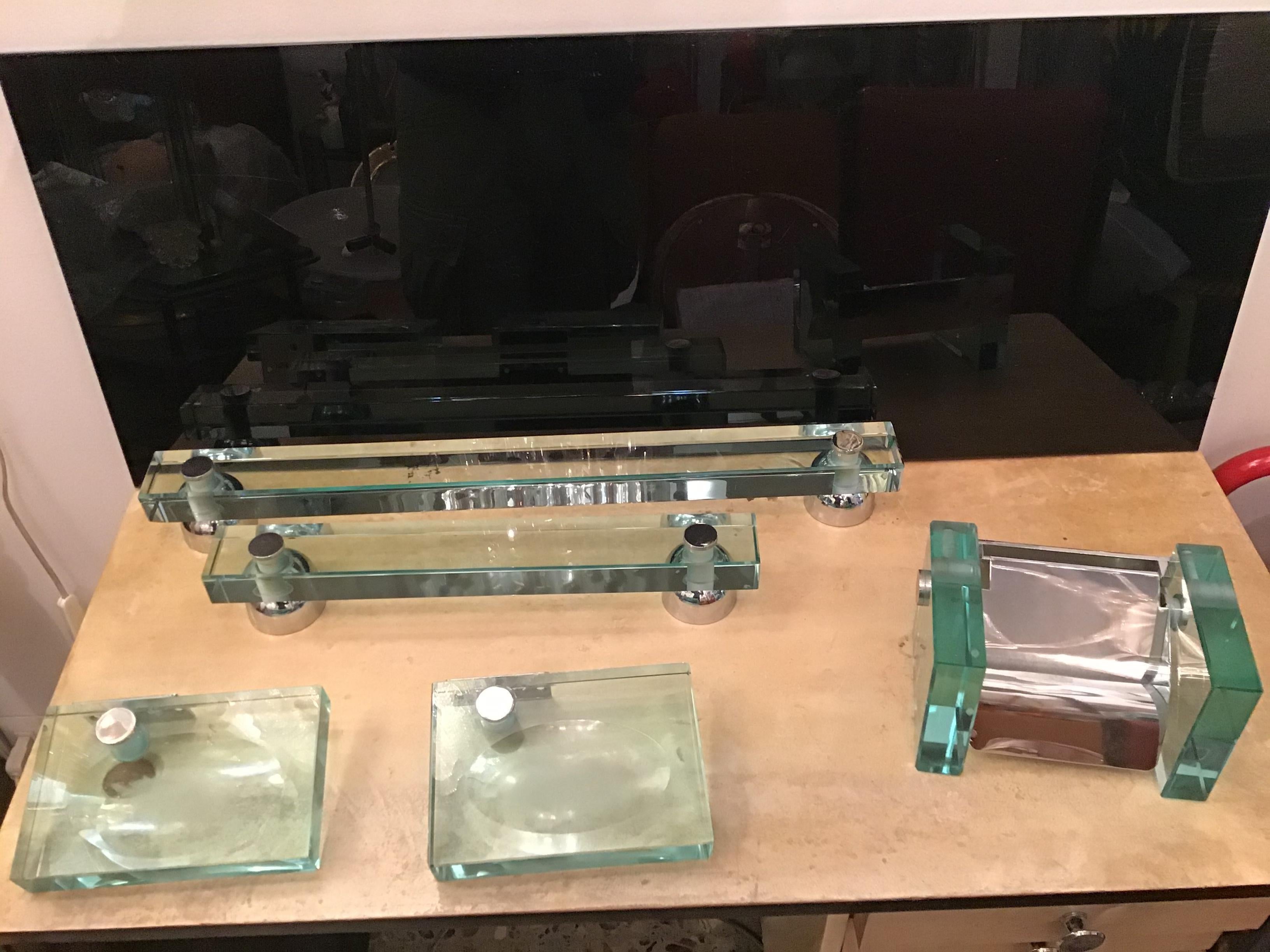 Fontana Arte 'Set da bagno 5 pezzi' vetro metallo cromo 1955 Italia in vendita 3