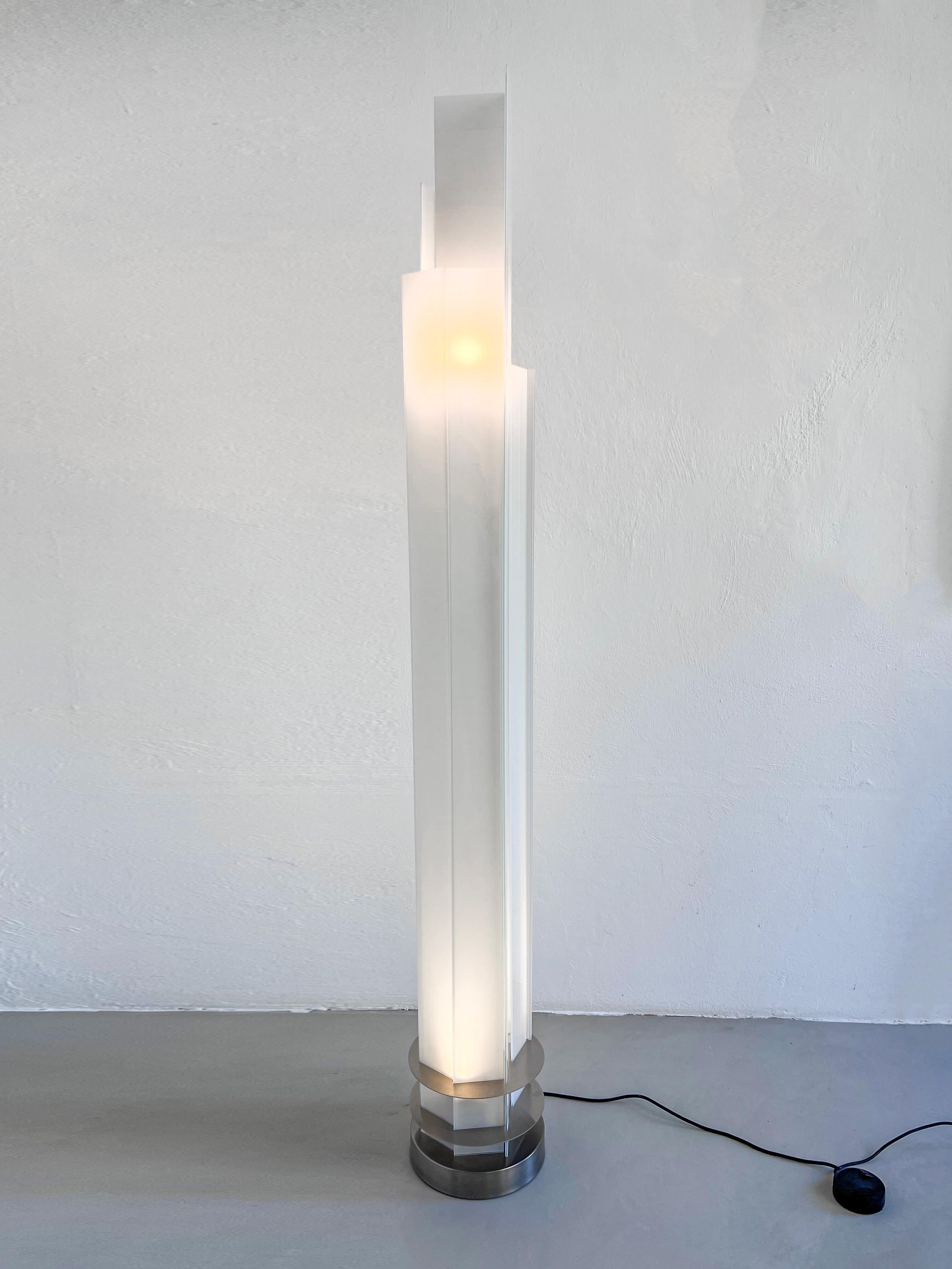 Metal Fontana Arte Floor Lamp, Glass Lighting , Sculptural  For Sale