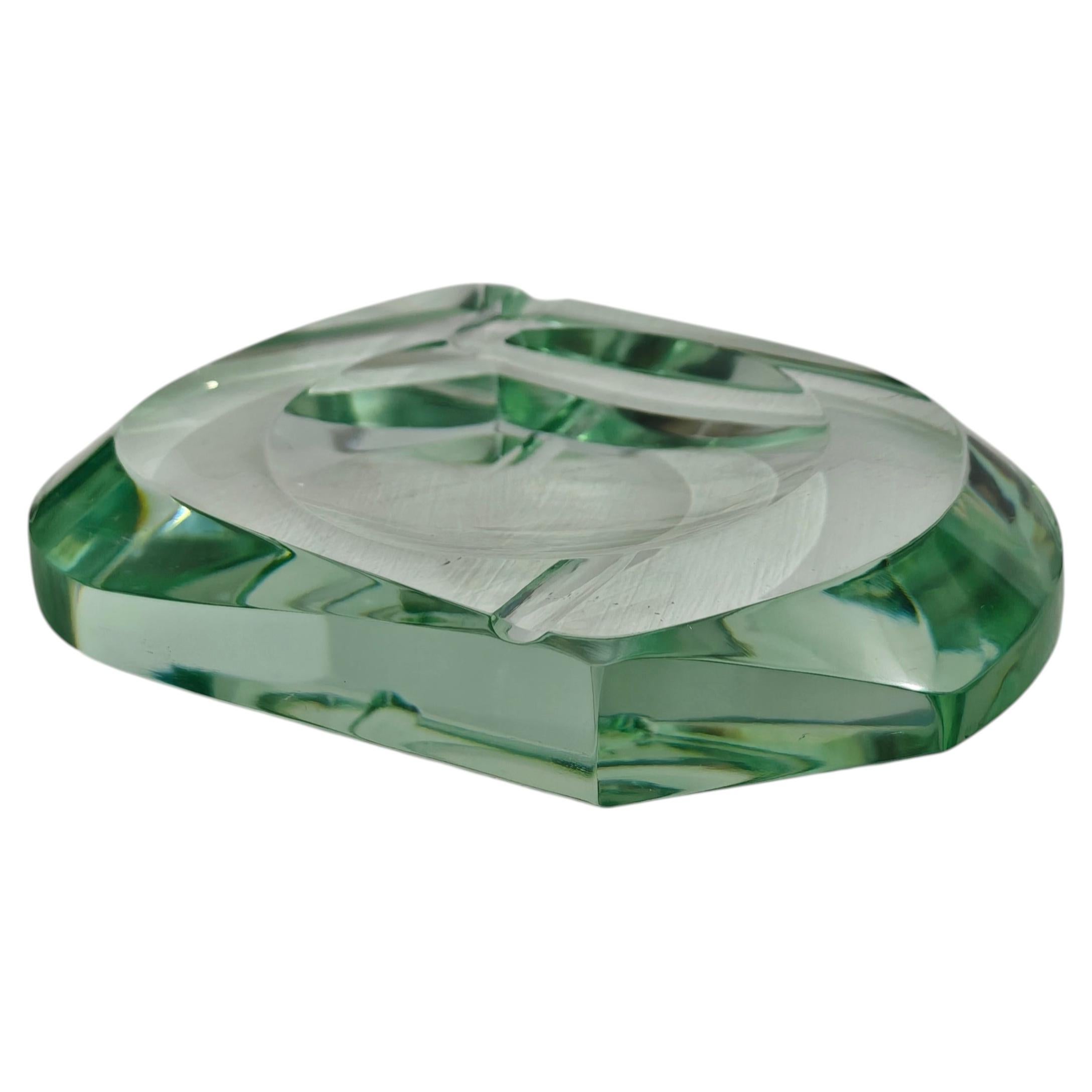 Fontana Arte Crystal Ashtray Transparent Mid Century Modern Made in Italy 1960s