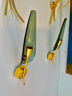 Fontana Arte attr Wall Lighting Glass with Gilt Gold Structure, Italy, 1960s