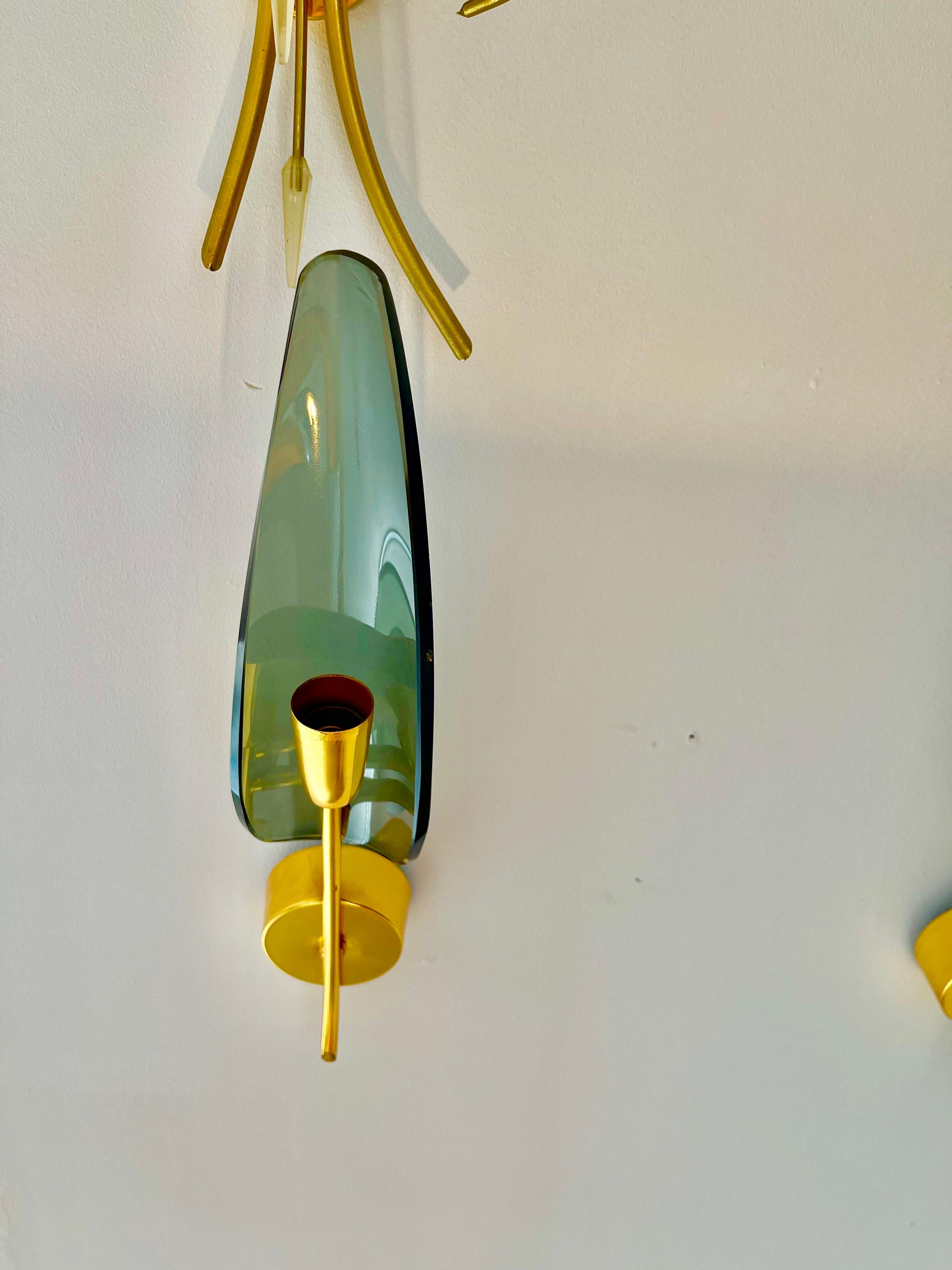 Fontana Arte attr Wall Lighting Glass with Gilt Gold Structure, Italy, 1960s In Good Condition In DÉNIA, ES