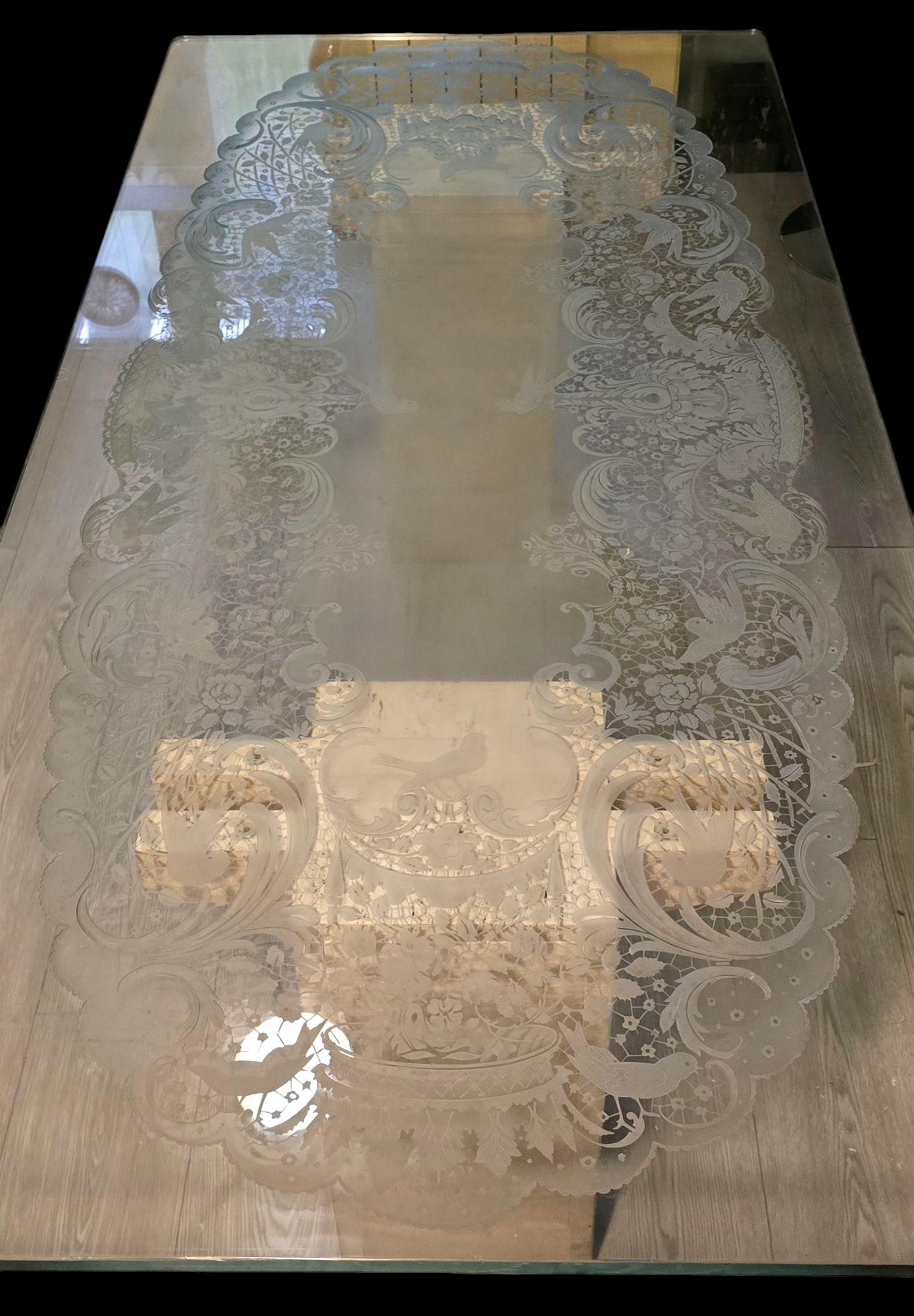 Fontana Arte (attrib)  table en verre extra large tout gravé 2.8cm d'épaisseur P Chiesa Bon état - En vente à Roma, IT