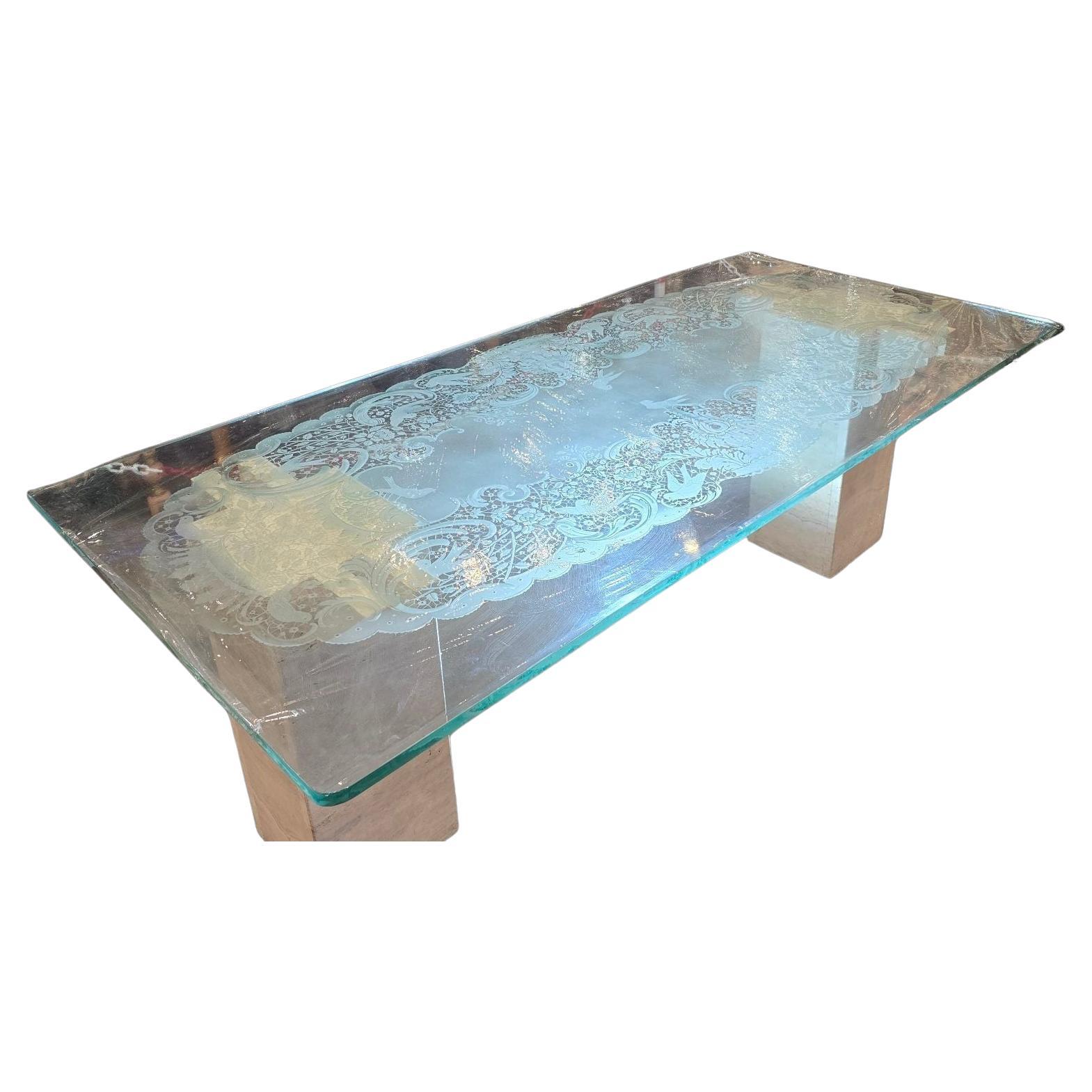Fontana Arte (attrib)  table en verre extra large tout gravé 2.8cm d'épaisseur P Chiesa en vente