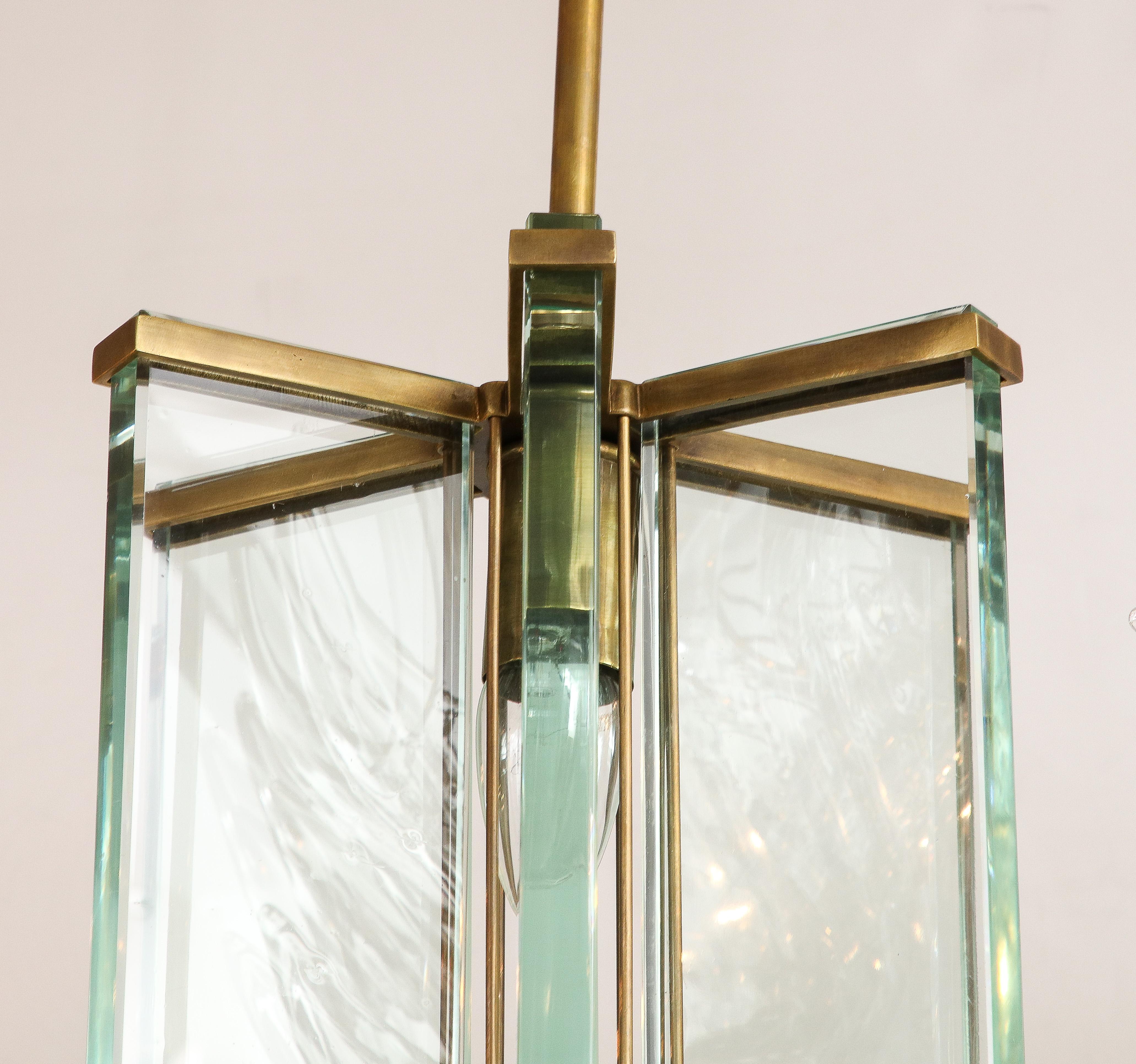Fontana Arte Attributed Brass And Glass Pendant In Good Condition For Sale In New York, NY