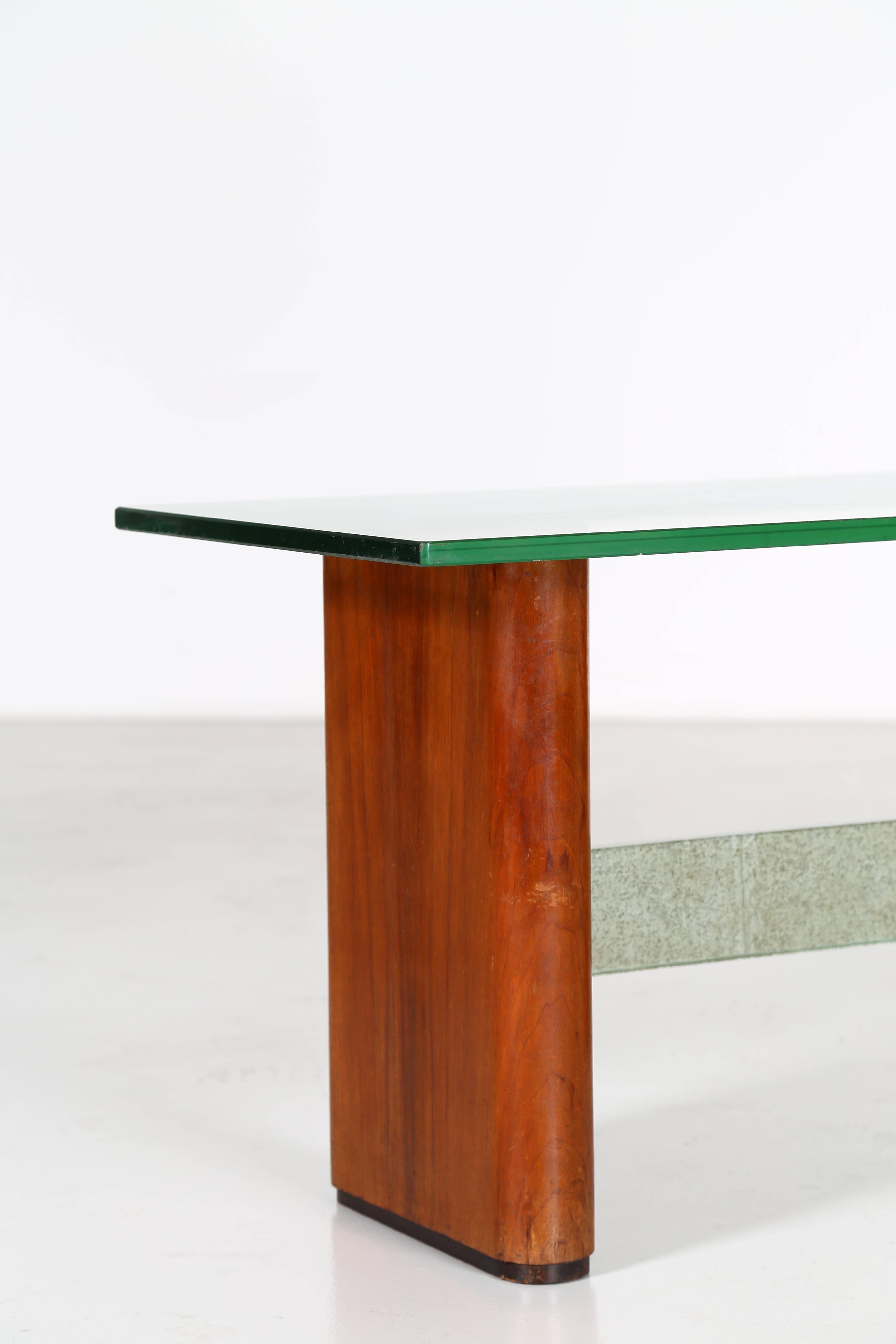 Mid-Century Modern Fontana Arte Attributed Midcentury Coffee Table in Glass and Wood, 1950s