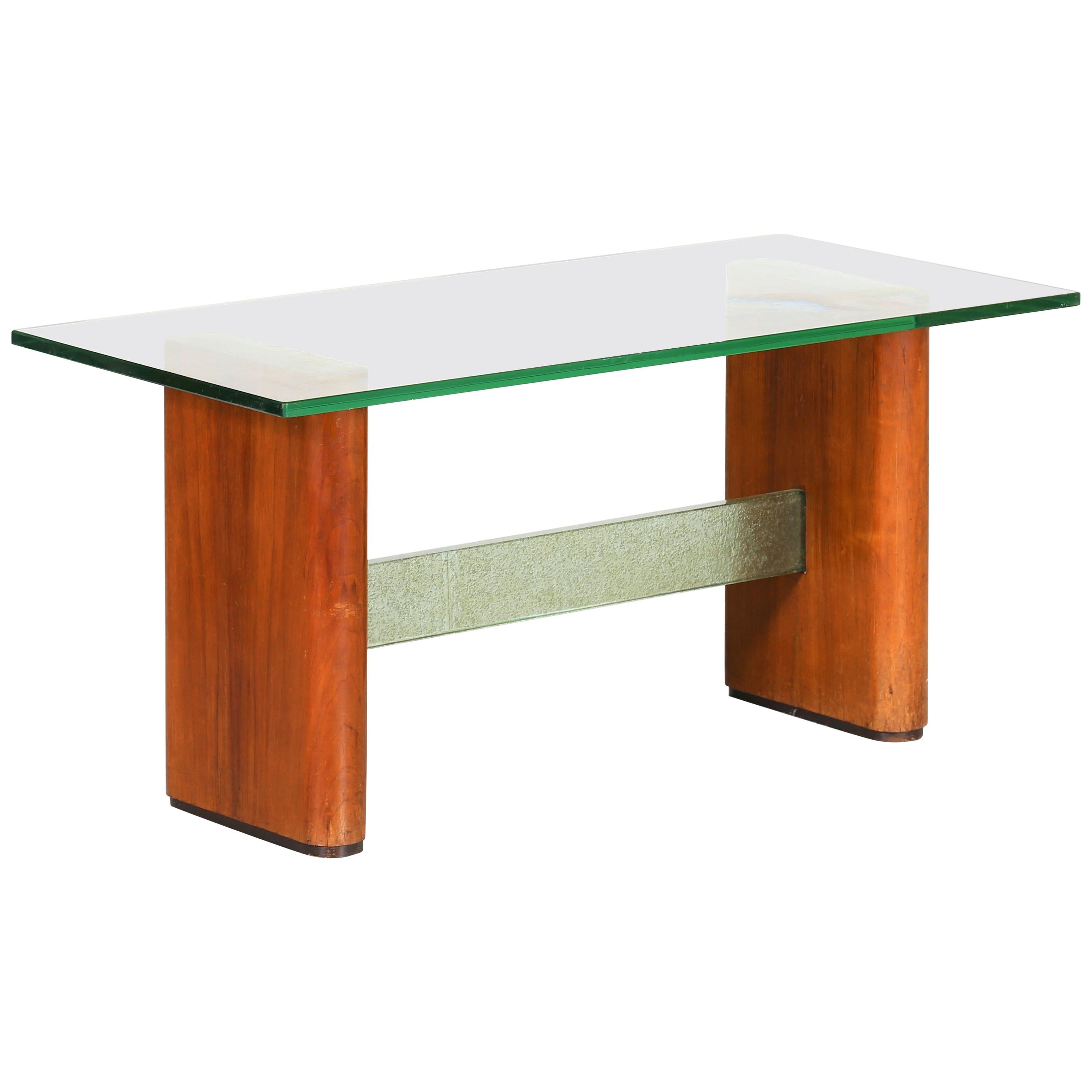 Fontana Arte Attributed Midcentury Coffee Table in Glass and Wood, 1950s