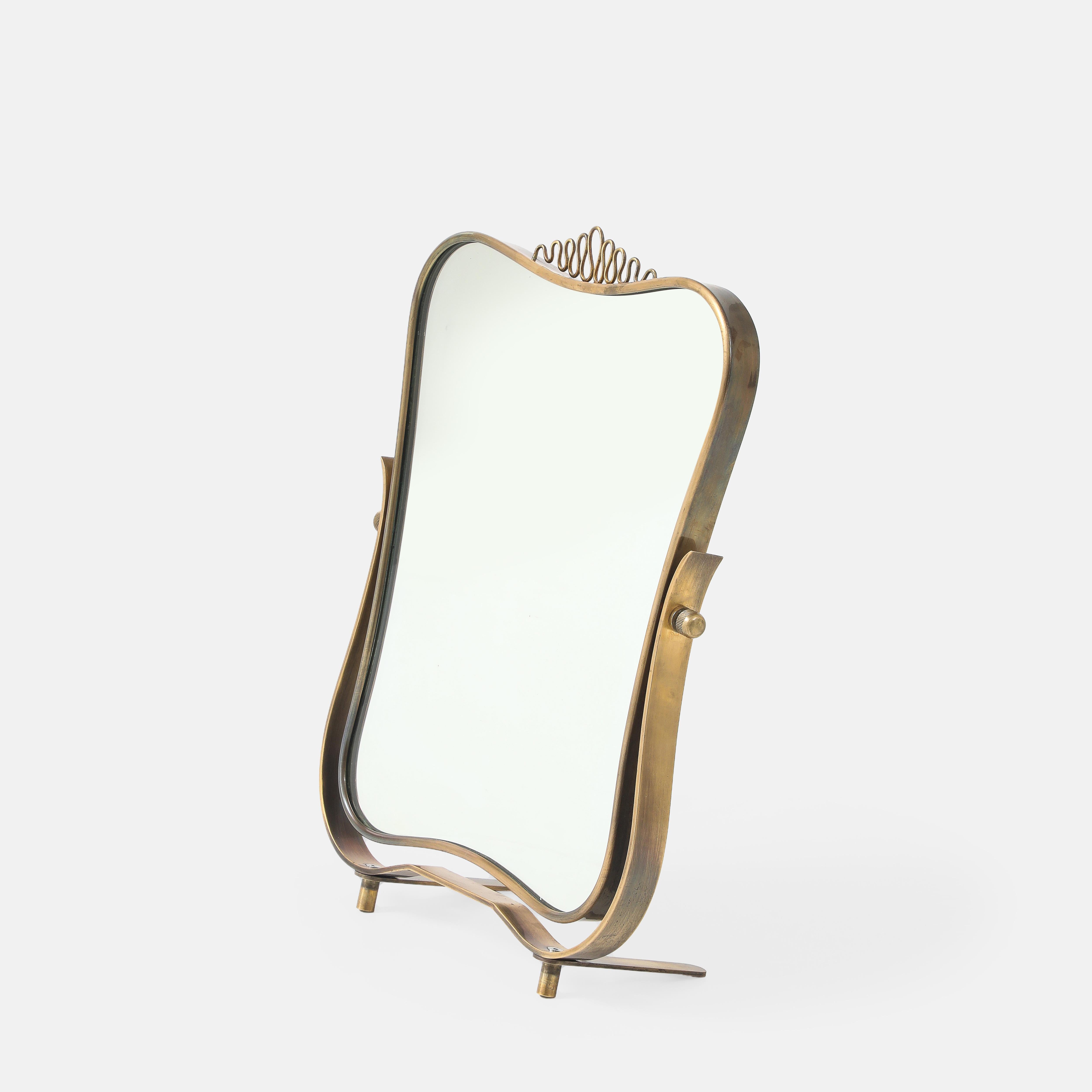 Raro espejo de tocador pivotante ajustable de latón Fontana Arte, Italia, años 40 Moderno de mediados de siglo en venta