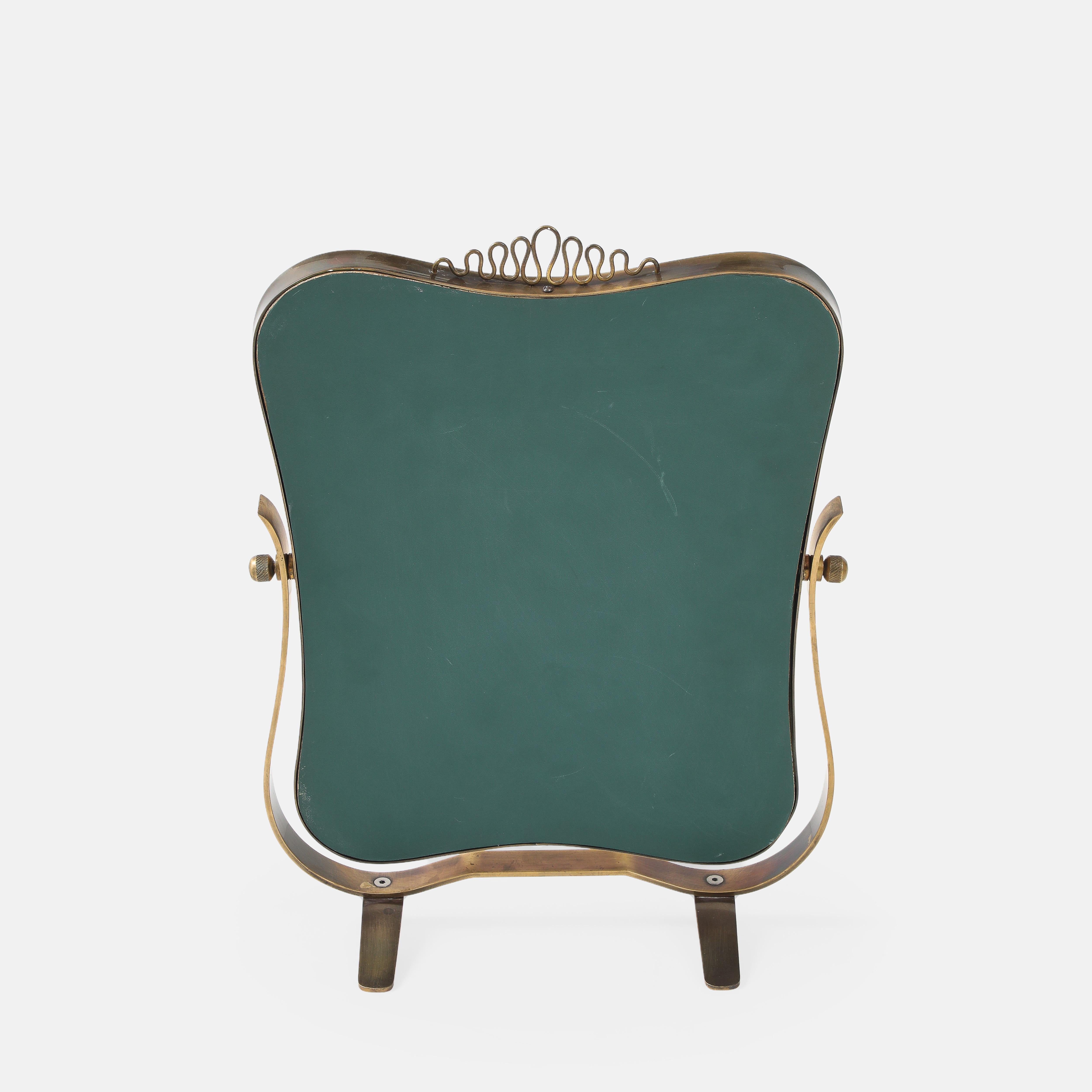 Raro espejo de tocador pivotante ajustable de latón Fontana Arte, Italia, años 40 mediados del siglo XX en venta