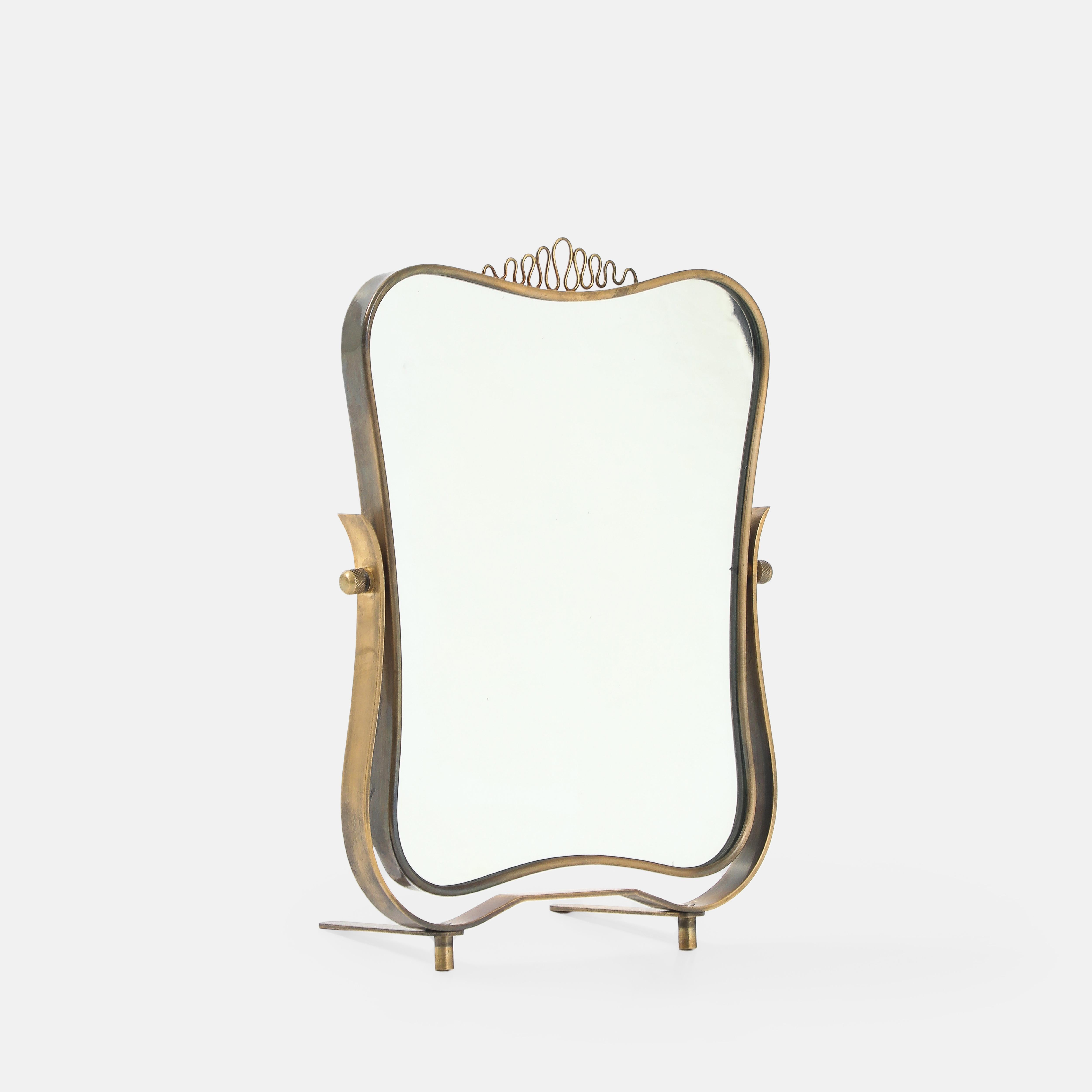 Raro espejo de tocador pivotante ajustable de latón Fontana Arte, Italia, años 40 en venta 1