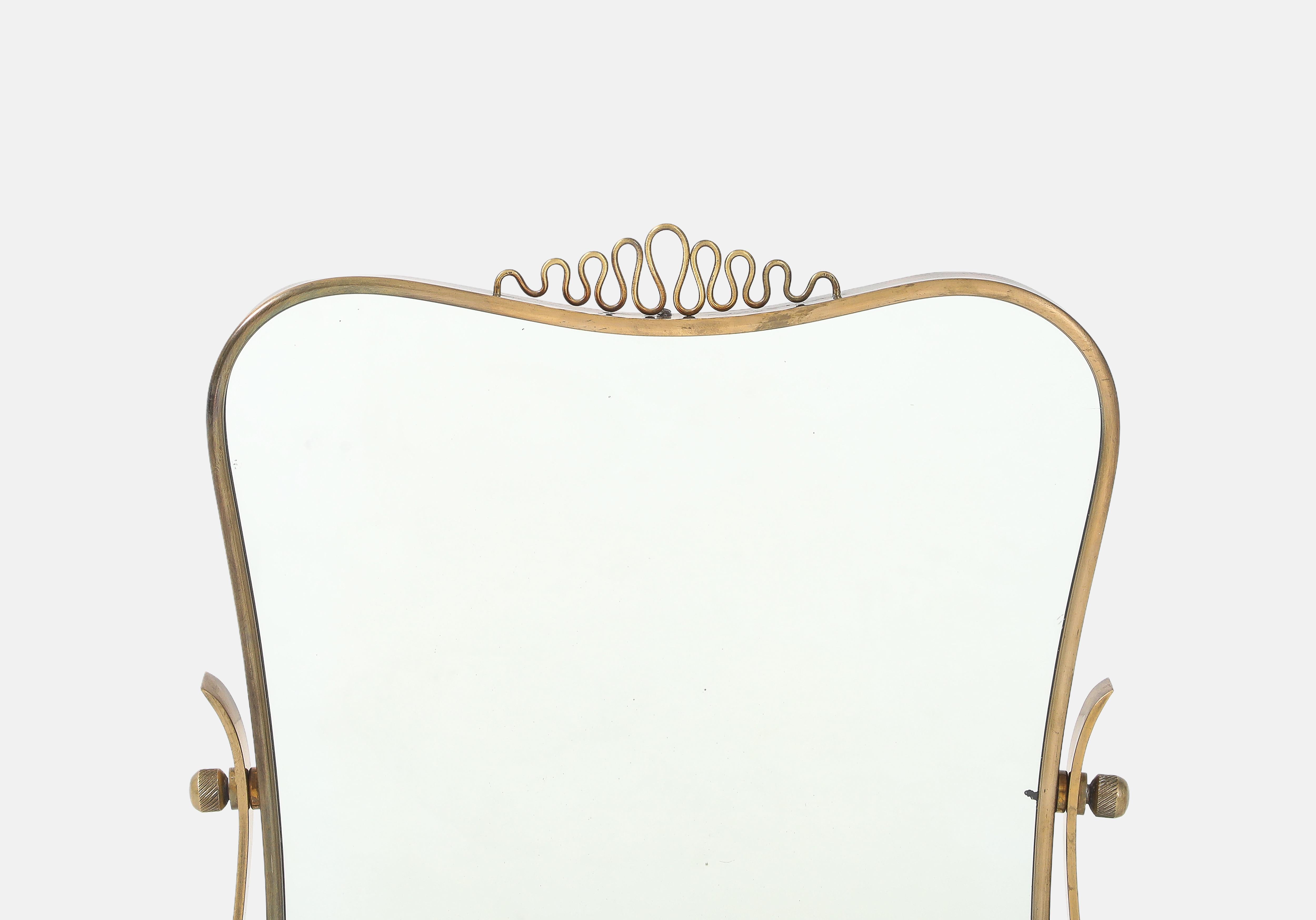 Raro espejo de tocador pivotante ajustable de latón Fontana Arte, Italia, años 40 en venta 2