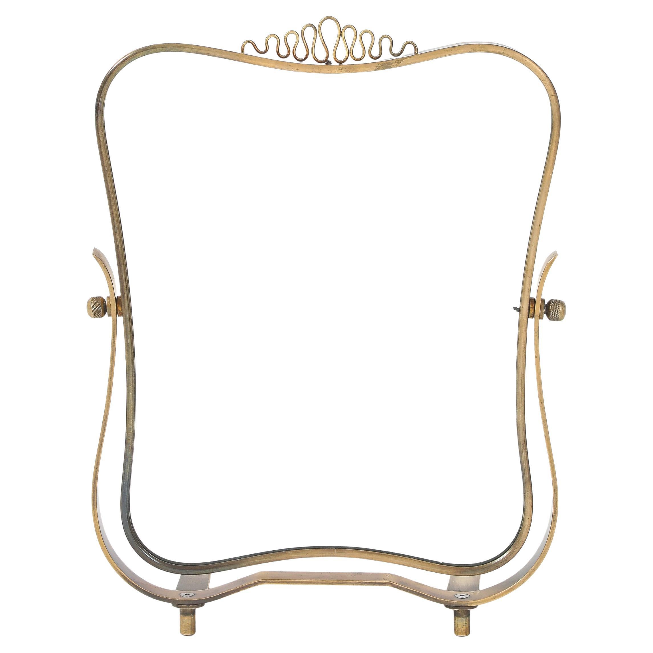 Fontana Arte Rare Adjustable Pivoting Brass Vanity Table Mirror, Italy, 1940s