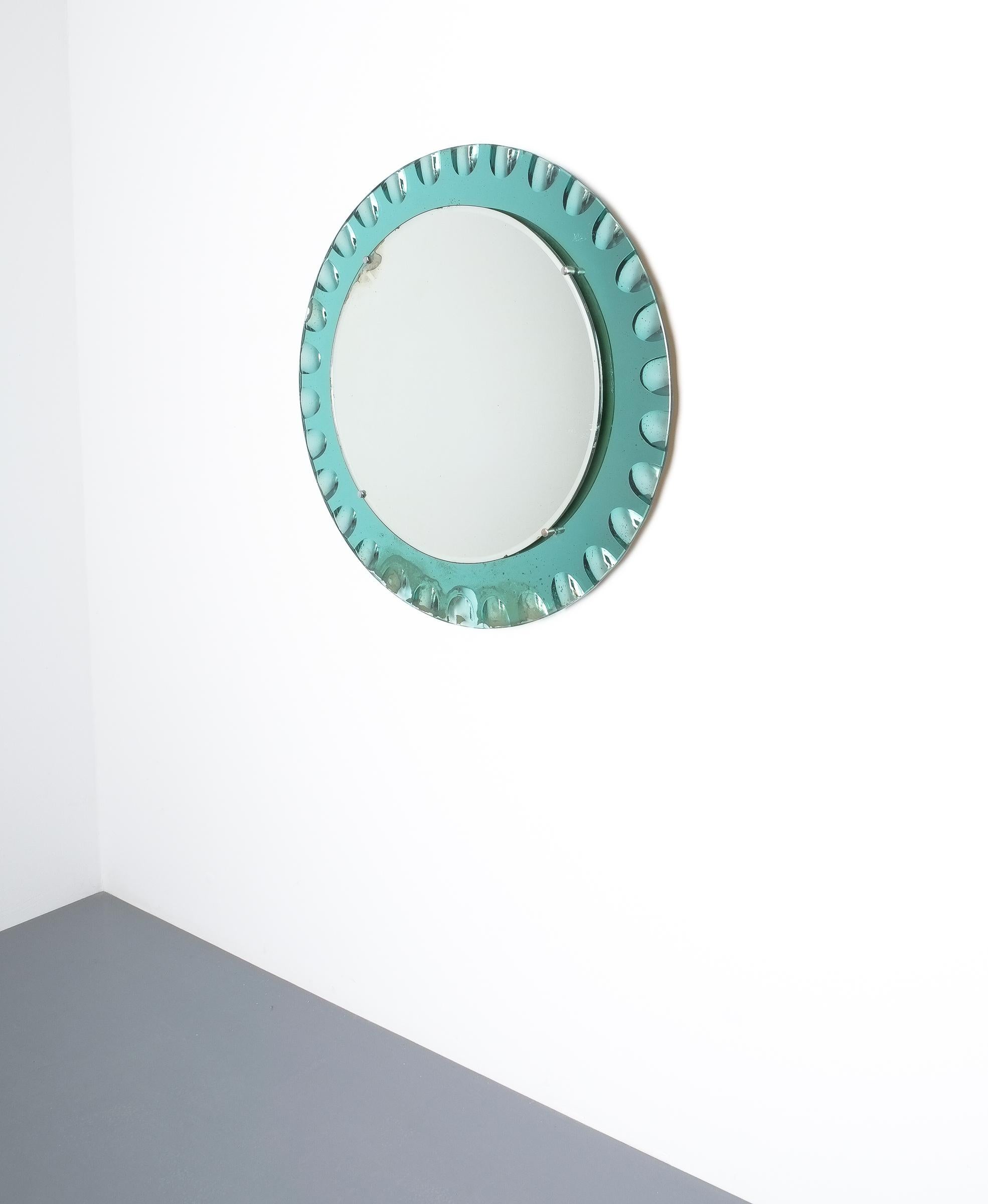 Mid-Century Modern Wall Mirror by Cristal Art, Torino, circa 1960 Green Glass Midcentury For Sale