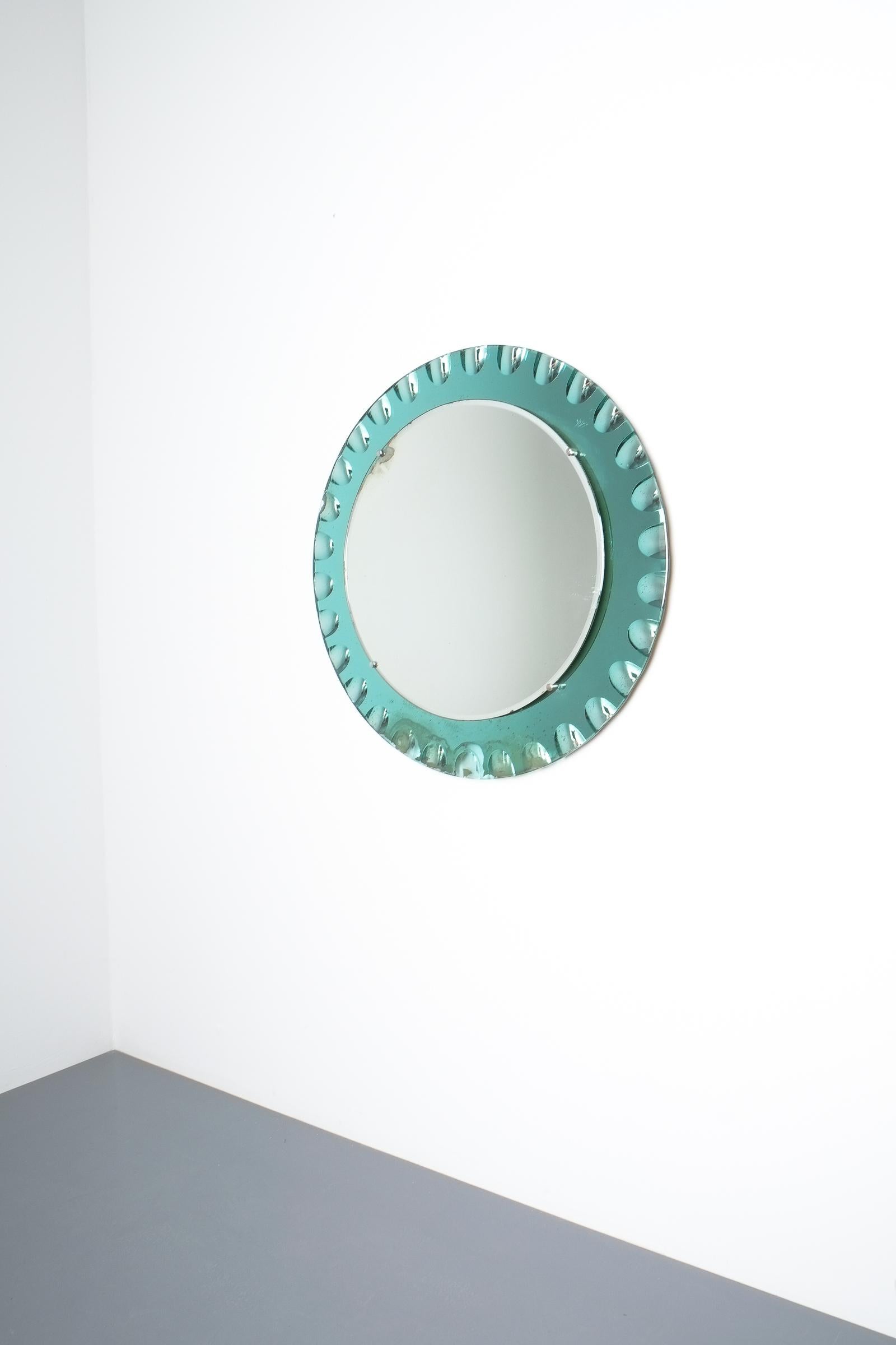 Mid-20th Century Wall Mirror by Cristal Art, Torino, circa 1960 Green Glass Midcentury For Sale