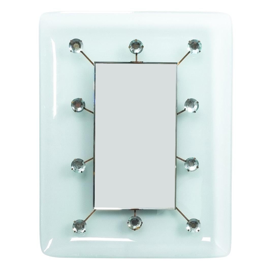 Brass Wall Mirror by Cristal Art, Torino, circa 1960 Green Glass Midcentury For Sale