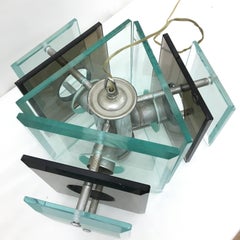 1970s Fontana Arte Style Space Age Steel and Heavy Glass Italian Pendant by Veca